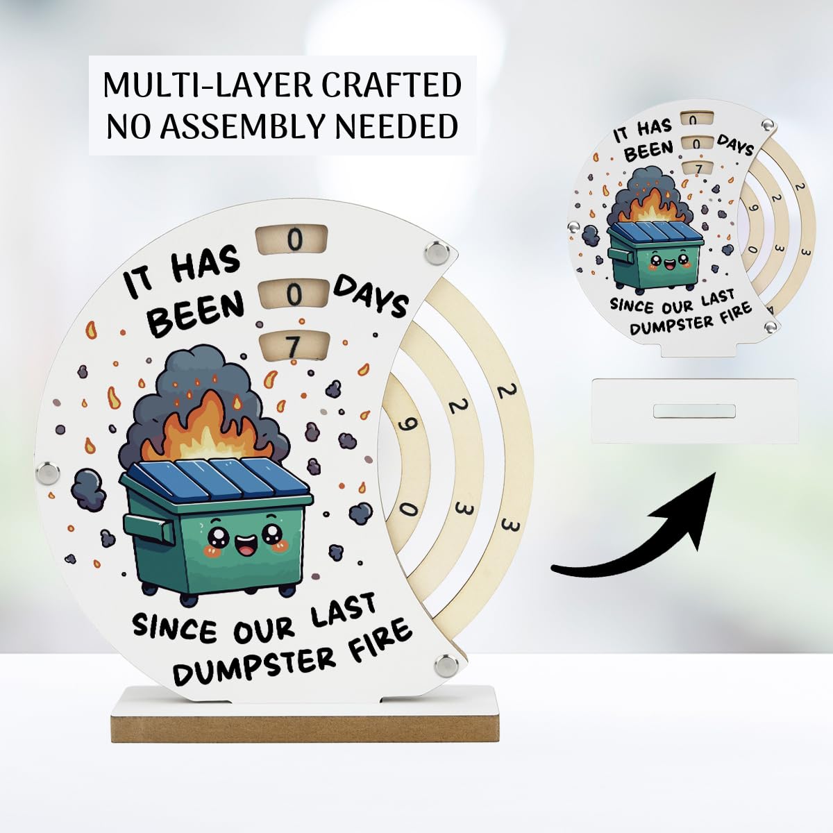 Funny Dumpster Fire Desk Accessories Manual Rotating Wooden Office Decor Dumpster Fire Gifts for Women Men Boss Leader Coworker Admin Day Secretaries Day Decor 7 × 6.7 inch