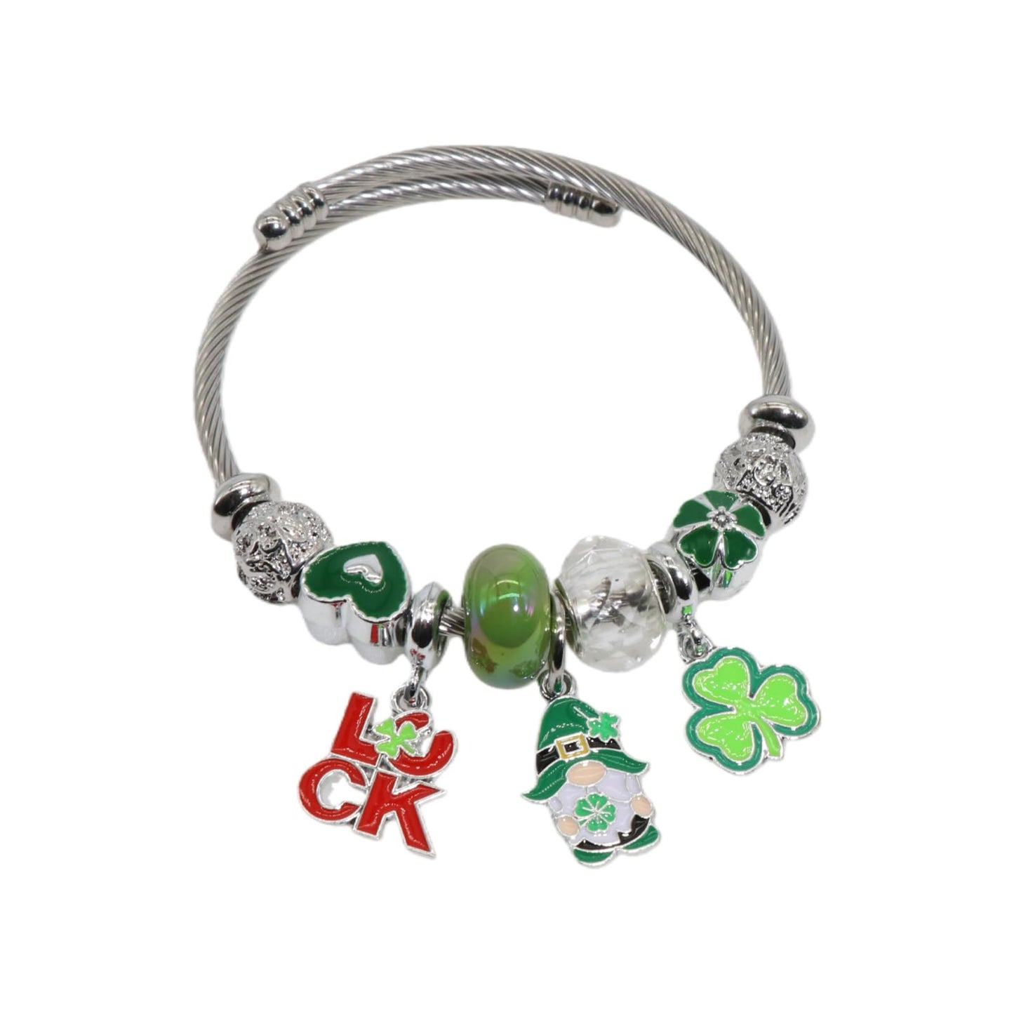 IUULOB St. Patrick’s Day Silver Women Bracelets - Adjustable Charm Bracelets for Women Birthday Gifts Favors Titanium Steel Bracelet Bundle Jewelry Kit, Party Favors