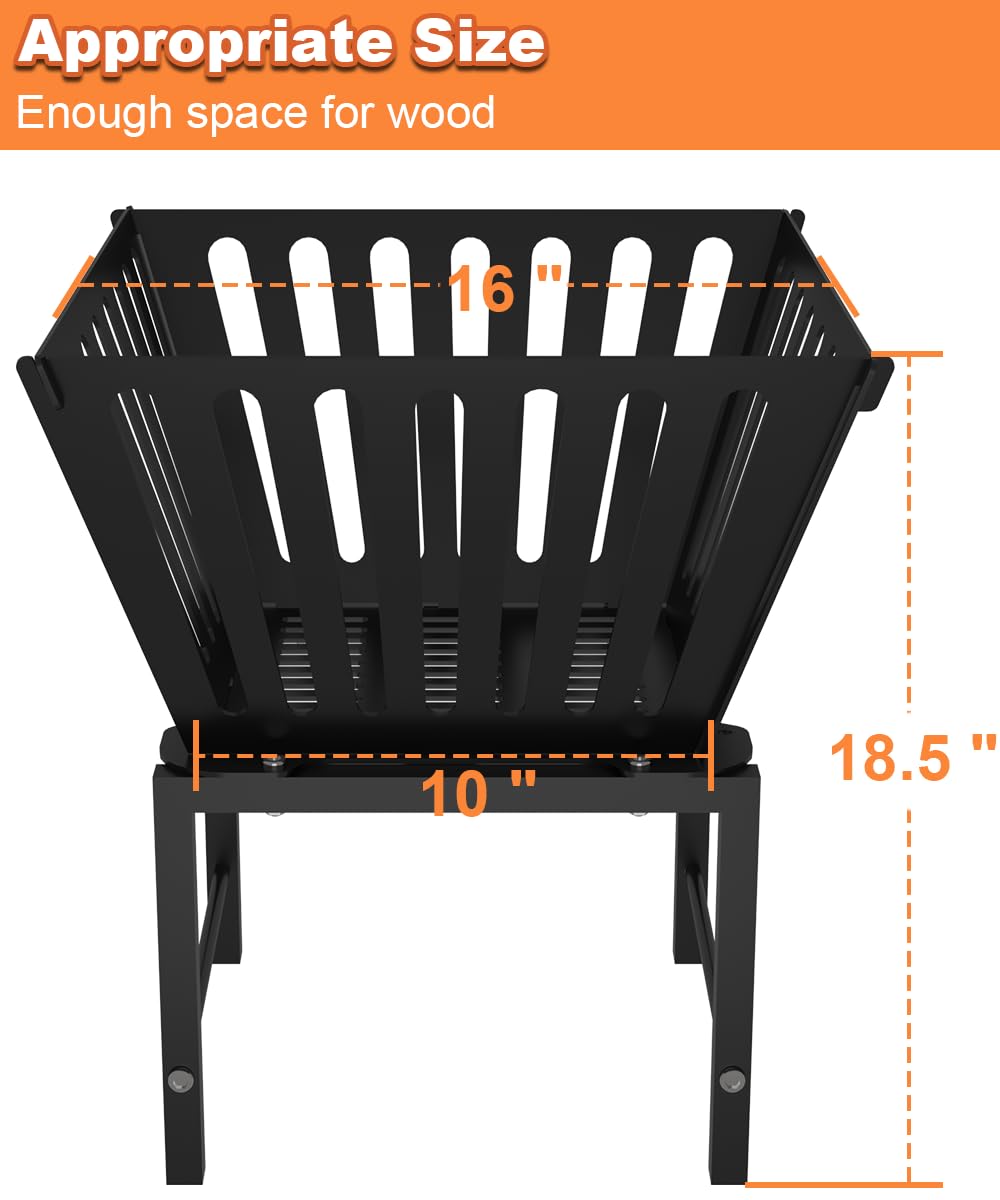 Mondazie Outdoor Fire Pit — 17 Inch Portable with Storage Bag for Camping, Patio Heating, Picnic and BBQ, Trapezoid Vertical Hollow, Black