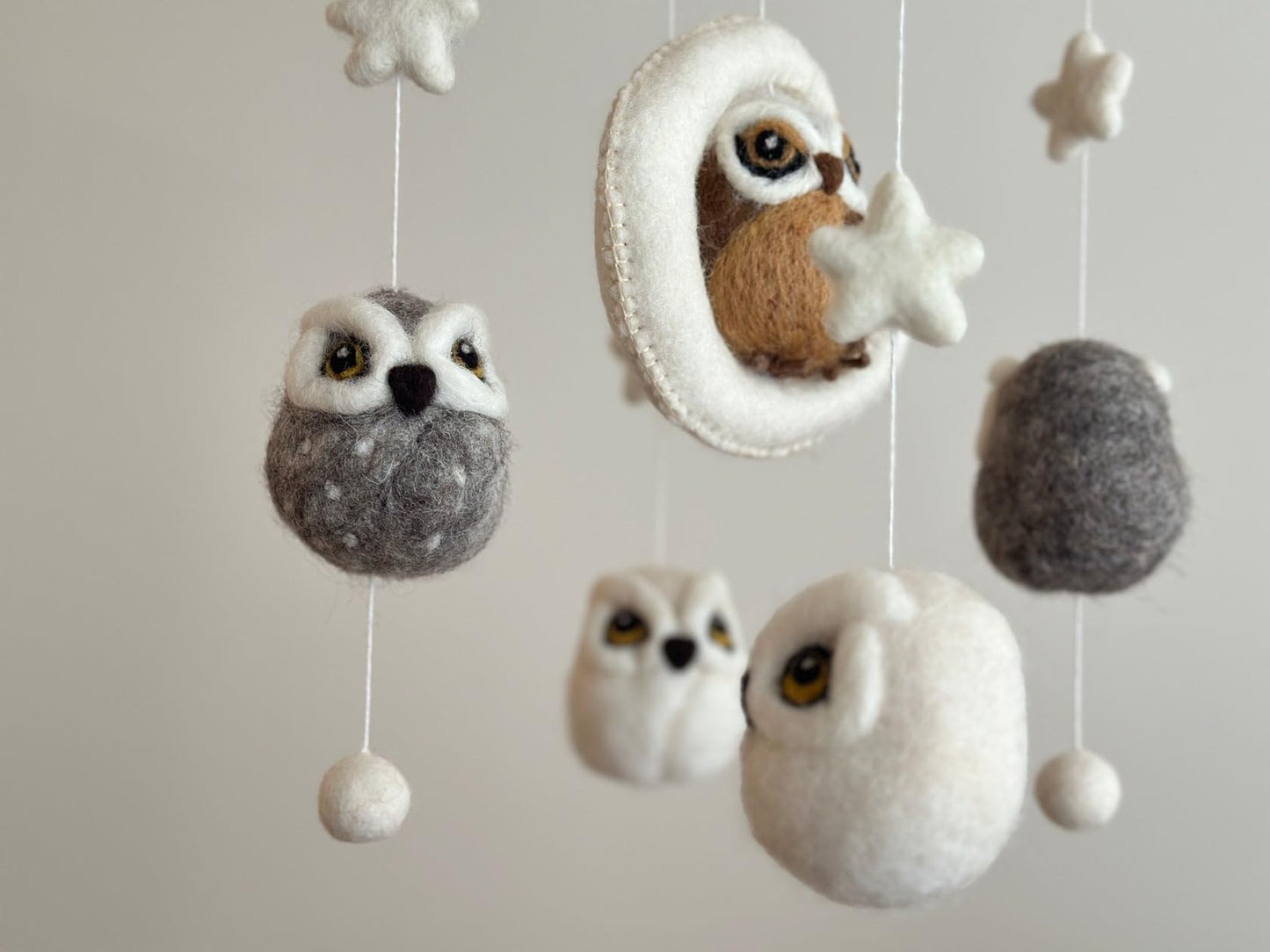 Handmade Felt Owl Nursery Mobile, Owl Crib Mobile for Boys & Girls, Boho Nursery Decor, Natural Wool Owl Hanging Mobile, Unique Baby Shower Gift, Fair Trade & Handcrafted in Nepal