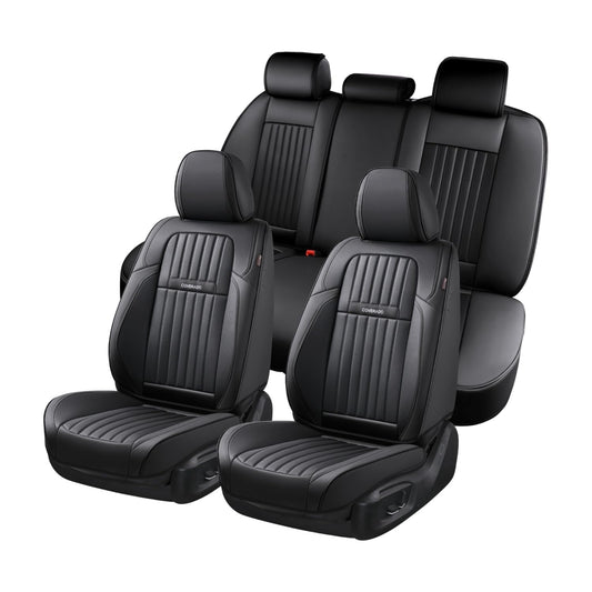 Coverado Car Seat Covers Full Set, Seat Covers for Cars, Black Car Seat Cover, Car Seat Protector, Nappa Leather Car Seat Cushion, Waterproof Car Seat Covers Front Seats and Back Fit for Most Cars