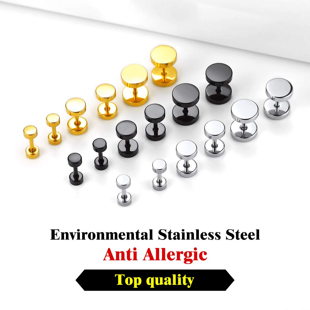 Round Barbell Earring Set for Men Women Stainless Steel Piercing Plugs Cartilage Stud Earrings Hip Hop Jewelry