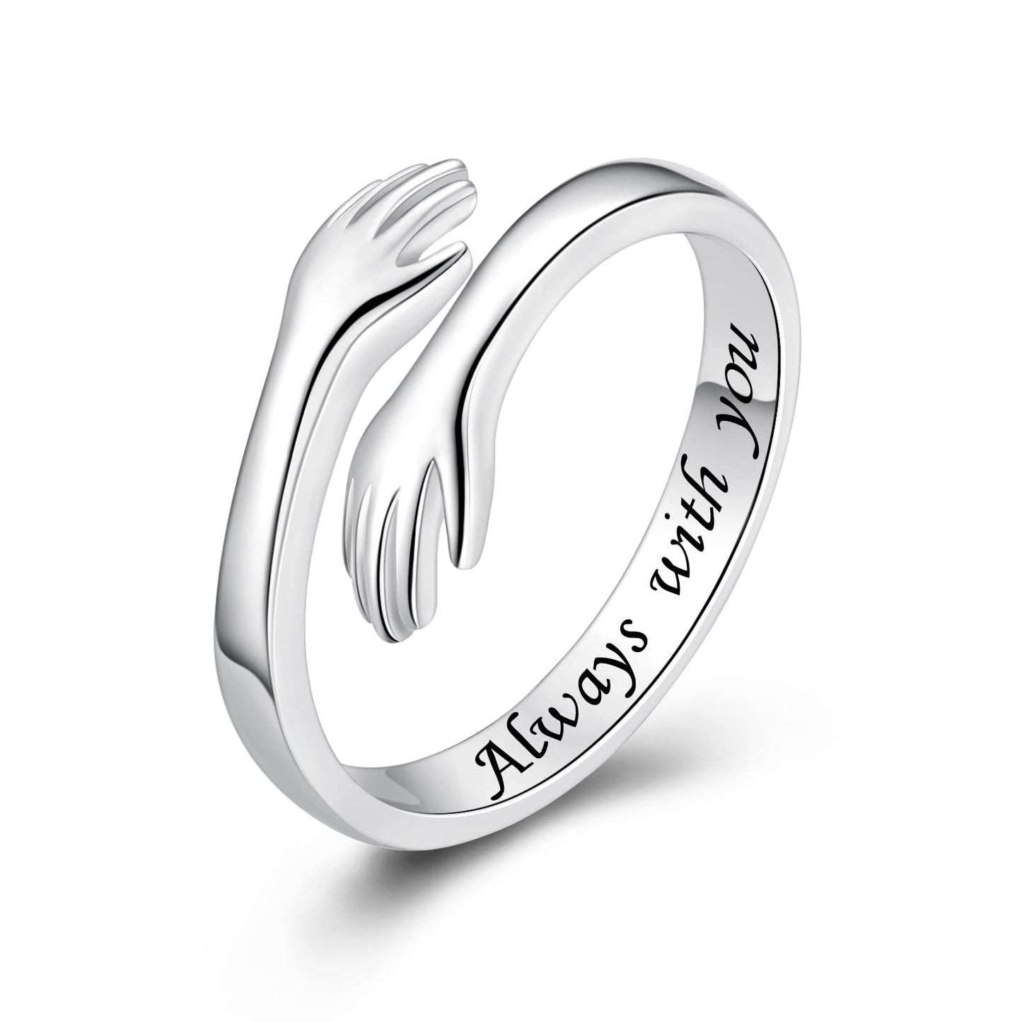 ACJFA Hug Rings for Women Sterling Silver Adjustable Ring for Women Daughter Hand Ring Jewelry for Birthday Gifts Holiday Gift for Teens (Always with you)