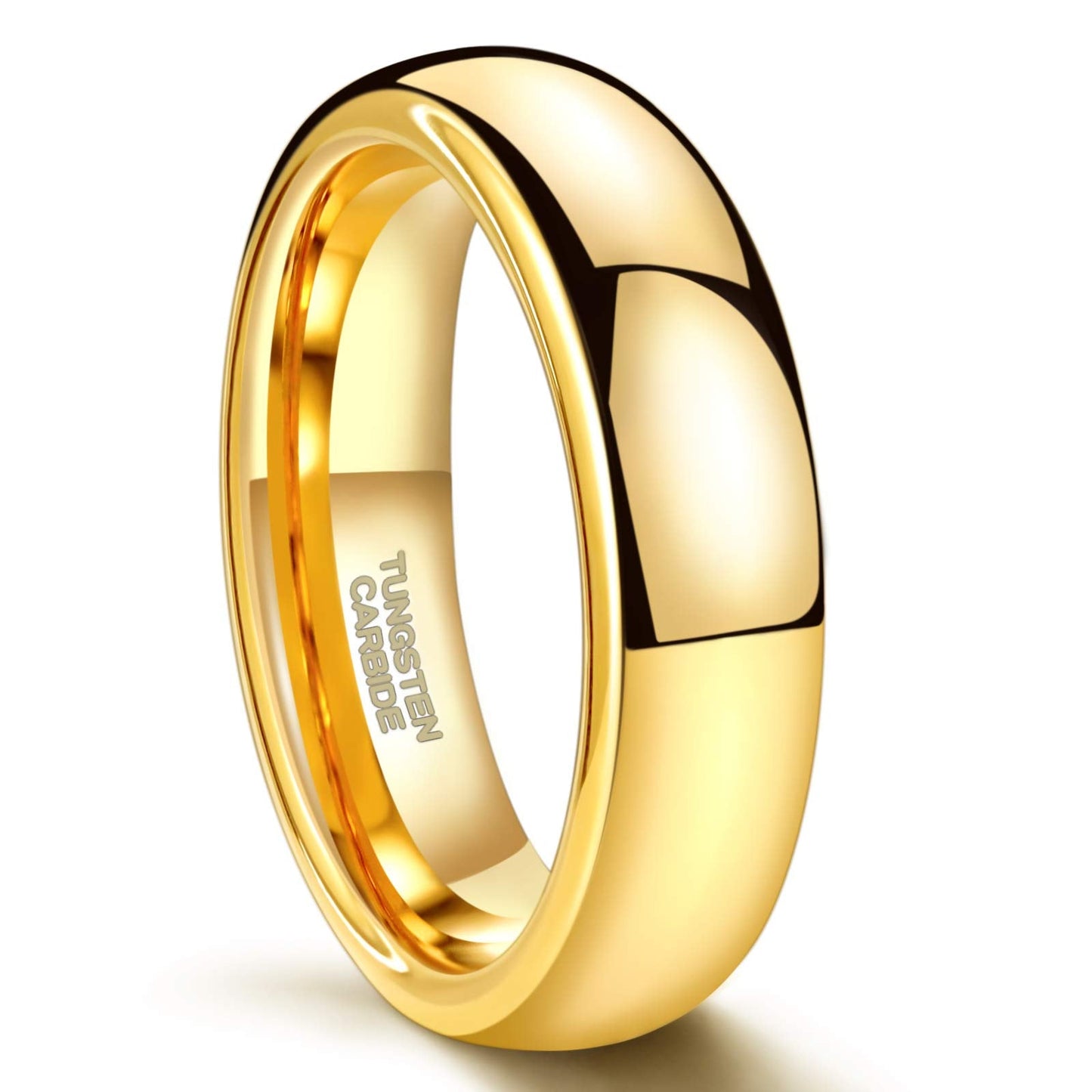 Greenpod 6mm 24K Gold Plated Tungsten Carbide Rings for Men Women Dome Polished Classic Wedding Band Comfort Fit Size 5.5