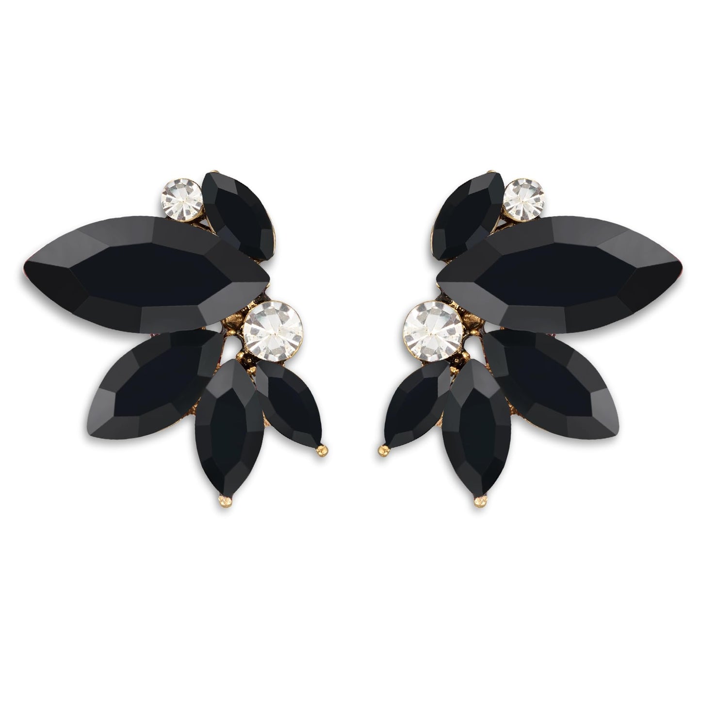 SWEETV Sparkly Black Rhinestone Stud Earrings for Women, Crystal Wedding Bridal Earrings for Brides,Cluster Bridesmaid Earrings, Prom Formal Party Jewelry
