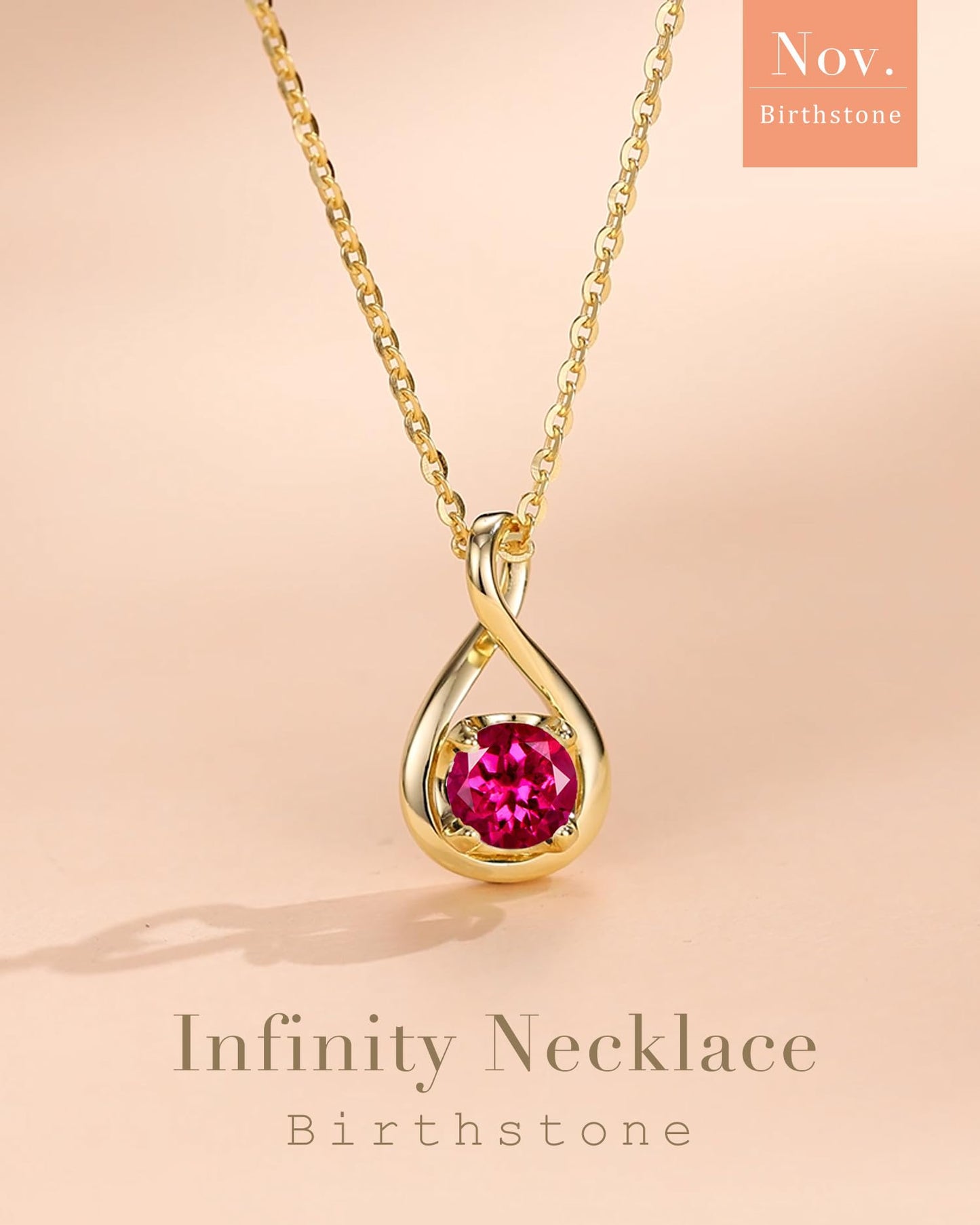FANCIME Ruby Necklace July Birthstone for Women Yellow Gold Plated 925 Sterling Silver Infinity Pendant Red Gemstone Fine Jewelry Birthday Mothers Day Gifts for Mom Her