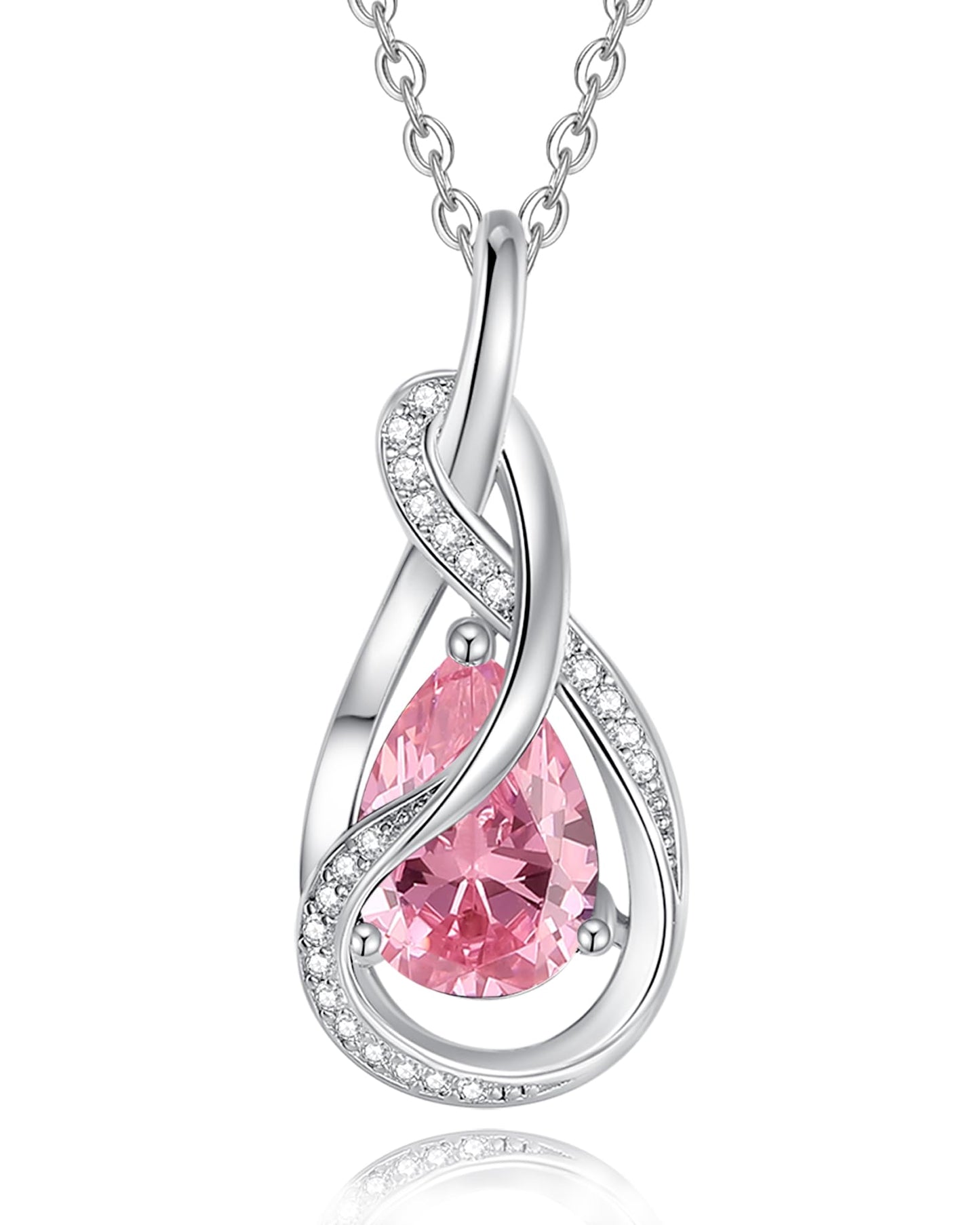FANCIME Pink Tourmaline Necklace October Birthstone Sterling Silver Infinity Knot Pendant Necklace Gemstone Fine Jewelry Anniversary Birthday Mothers Day Gifts for Women Her Mom