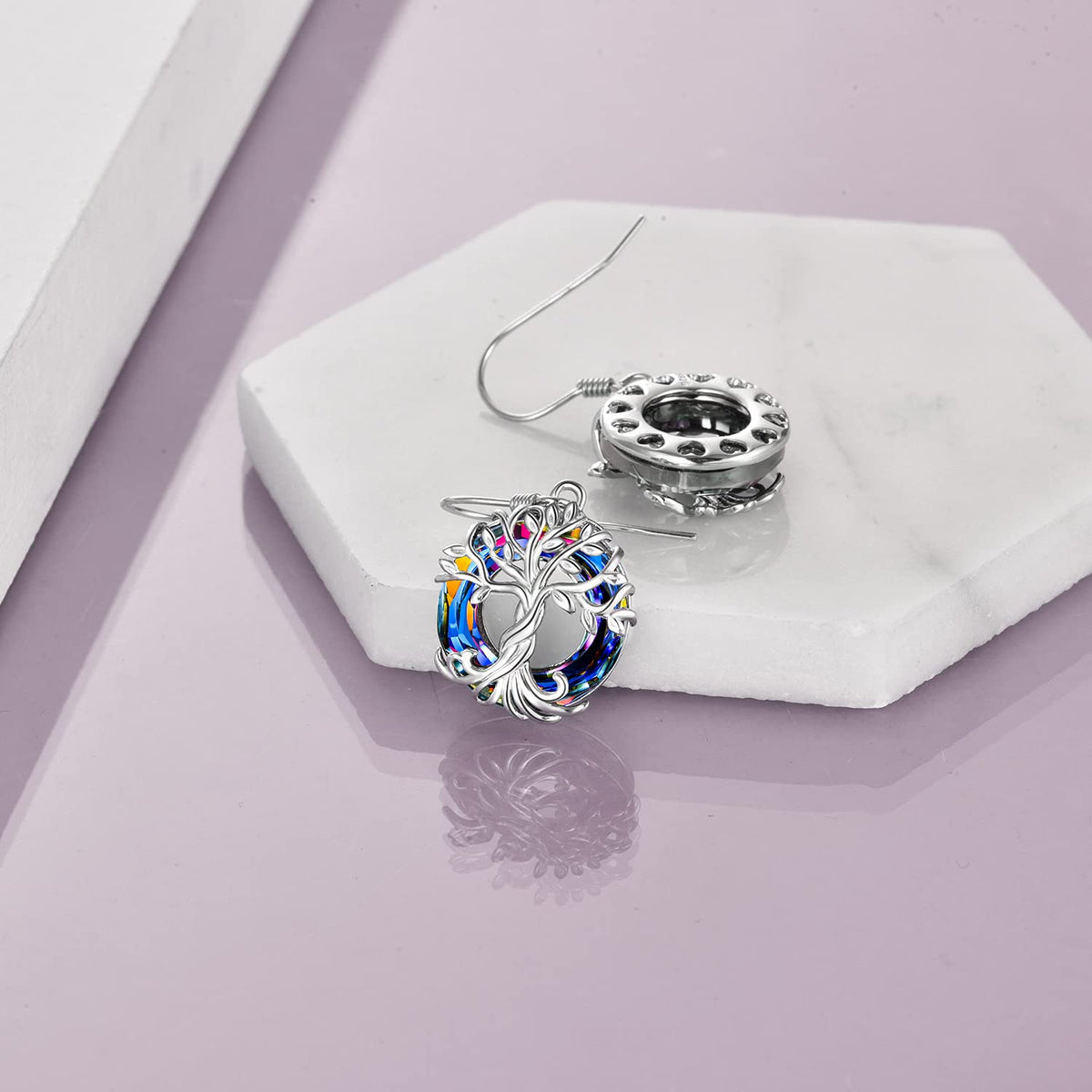 TOUPOP Tree of Life Earrings for Women Sterling Silver Family Tree Drop Dangle Earrings Volcano Circle Crystal Jewelry Birthday Mothers Day Gifts for Women Mom Her