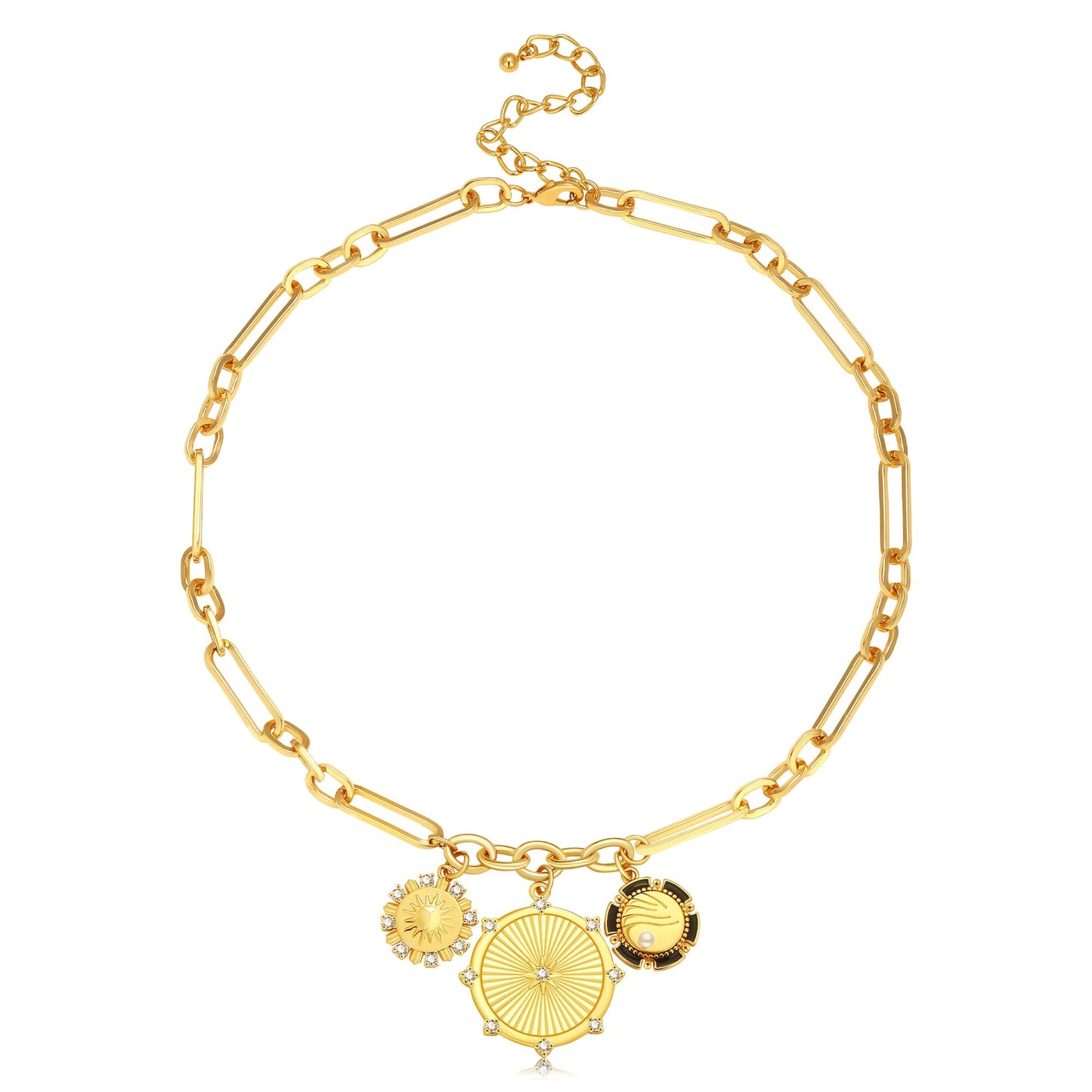 BONJOULRY Chunky Gold-Plated Necklace for Women Charm Necklace for Women Paperclip Chain Sunflower Necklace Chunky Jewelry Fashion Hip Hop Gift