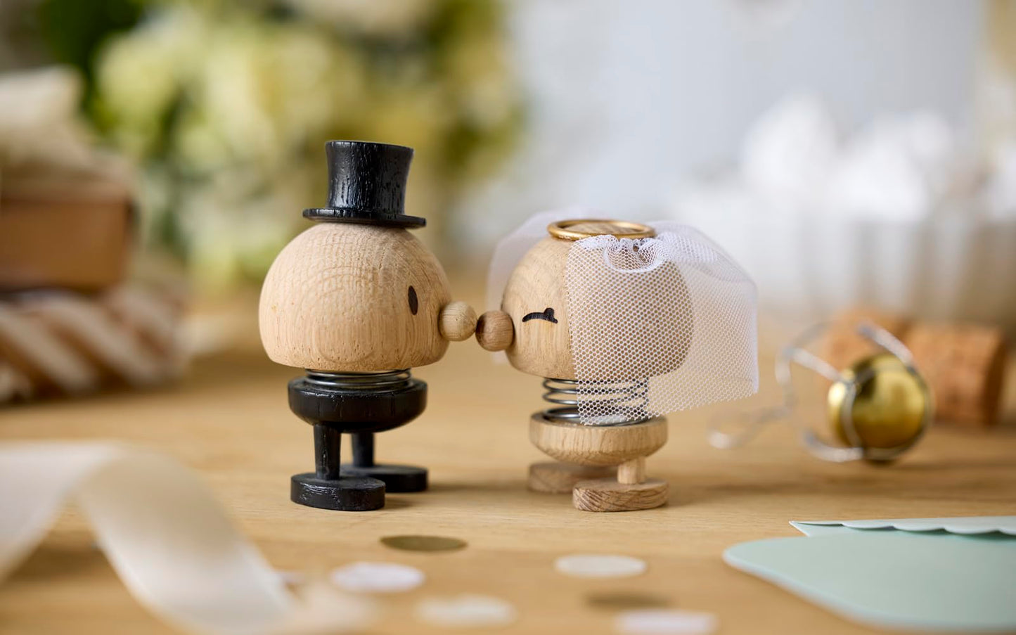 Hoptimist Wedding Groom Raw Oak, Wood, Home Decor Ornament - Scandinavian Design, Wood W/Metal Spring, Small - Creates cheerful movement