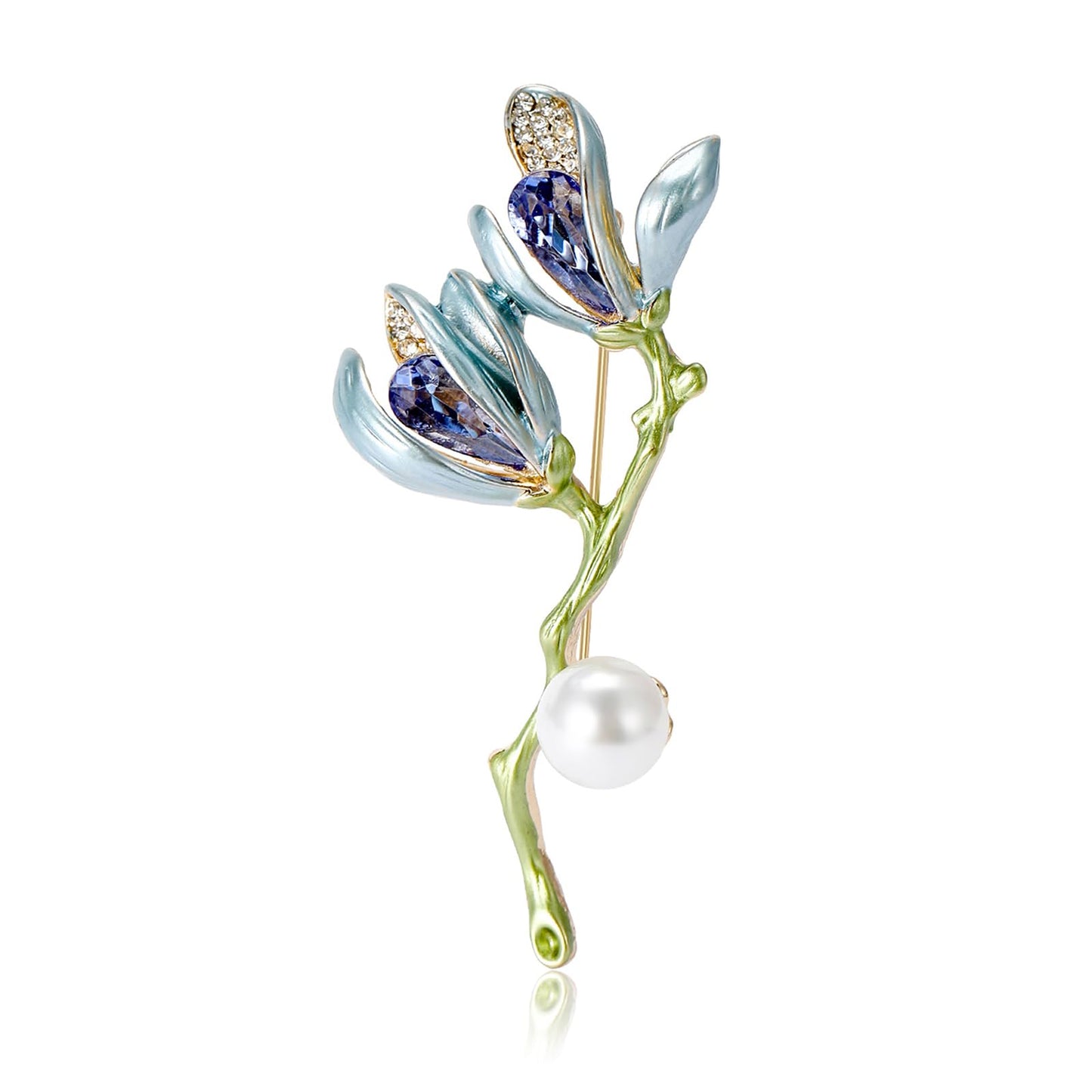 Vcagirest Exquisite Magnolia Flower Brooches for Women Rhinestone Brooches Lapel Pins Birthday Holiday Gift for Wife Mother
