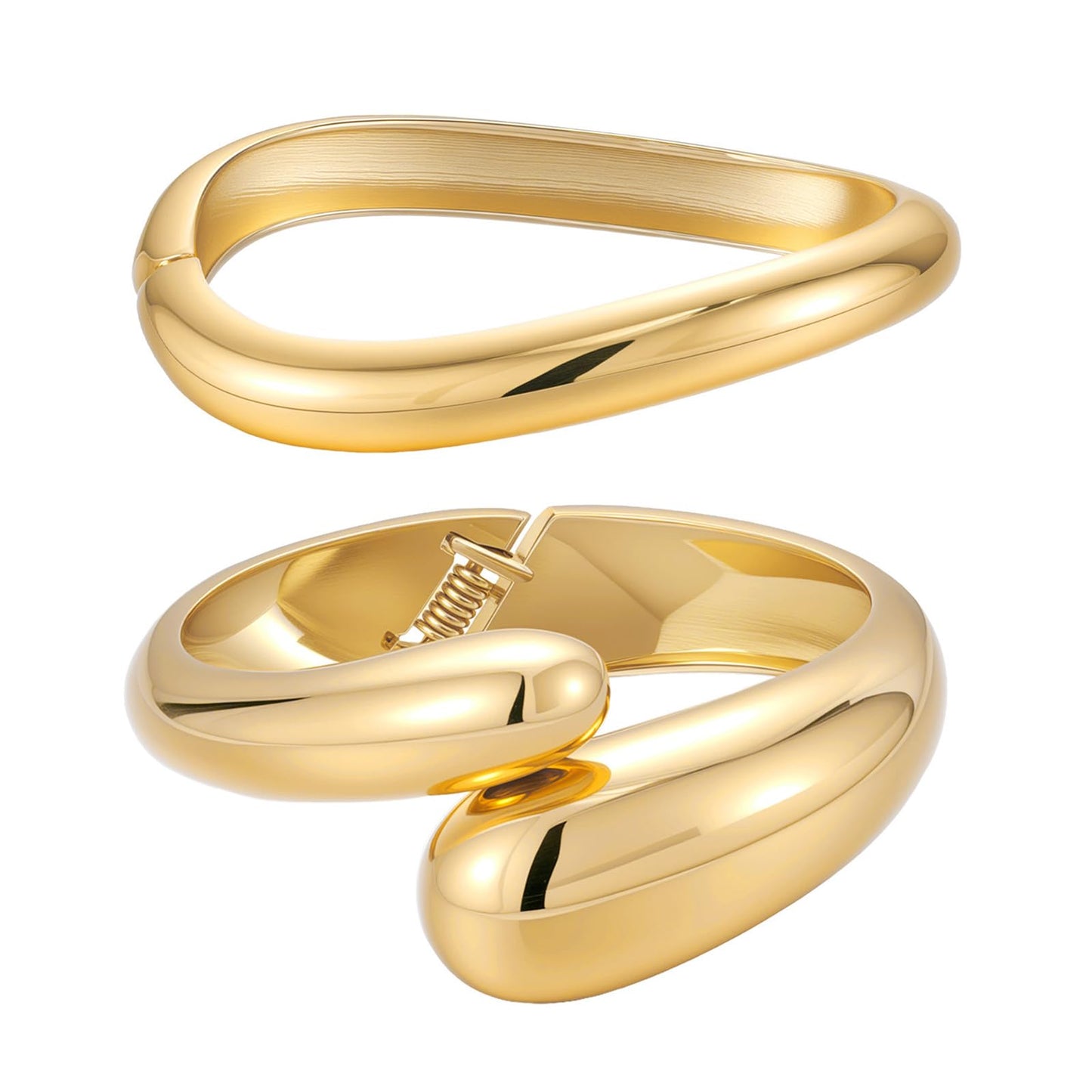 Yowivon Gold Bangles for Women, 2PCS Teardrop Chunky Gold Bracelet Set, Hinged Irregular Bangle Bracelets Stack for Women, Non Tarnish Wrist Cuff, Trendy Jewelry Gifts for Christmas Valentine Birthday