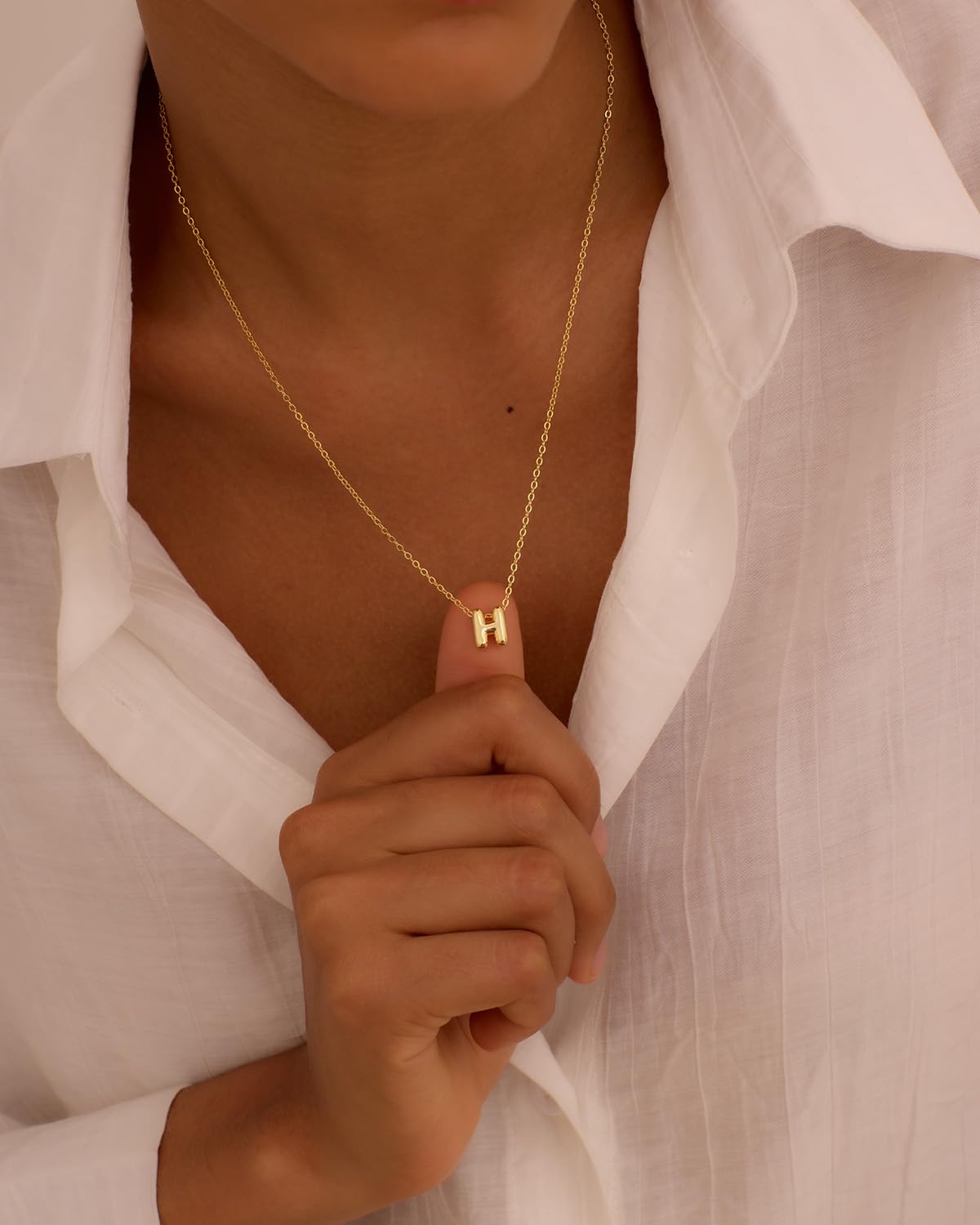 CUEZIY 14K Gold Plated Bubble Letter Necklace Initial Necklaces for Women Dainty Personalized Charm Pendant Name Necklace Cute Non Tarnish Fashion Accessories Teen Gift Trendy Stuff Jewelry Gifts