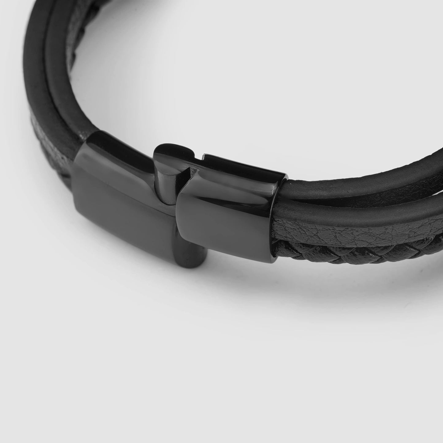 SERASAR Mens Leather Bracelets African Bracelet for Men Black Cowhide Gift Box Braided Stainless Steel Jewelry Wrist Band Cuff Wrap Rope Bangle Dad Man Pulseras para Hombres Cuero Regalo