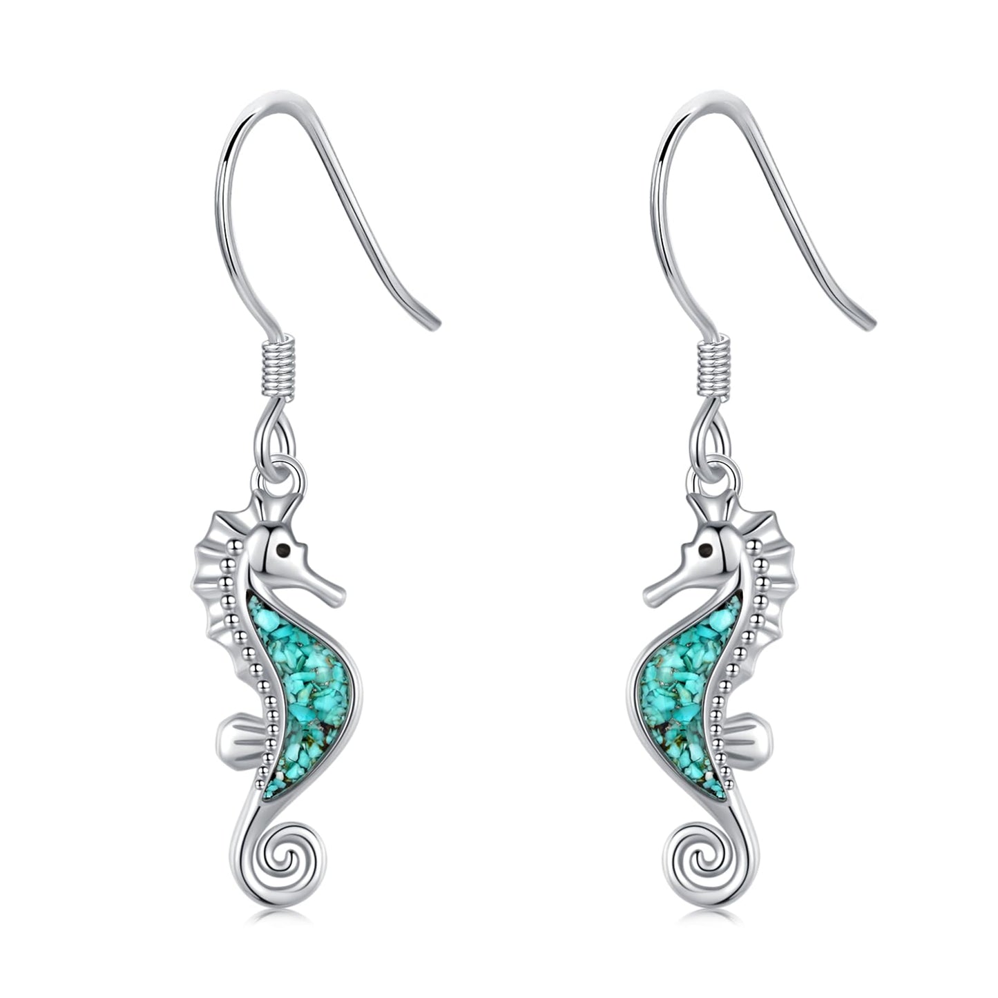 YYmqmq Seahorse Earrings for Women Girls 925 Sterling Silver Ocean Dangle Drop Earrings Turquoise Sea Beach Themed Jewelry Seahorse Gifts for Daughter Girlfriend