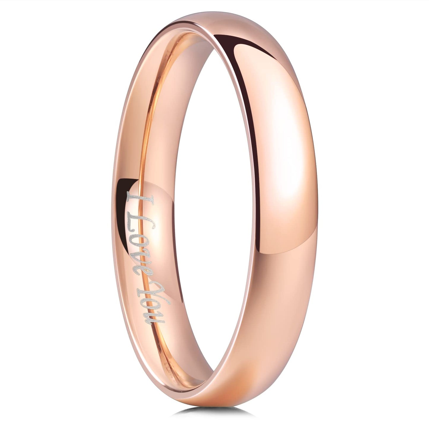 King Will 316L Stainless Steel Wedding Band for Men Women-4mm Width Rose Gold Plated Wedding Ring Domed Style High Polished with Laser I Love You Comfort Fit Size 11