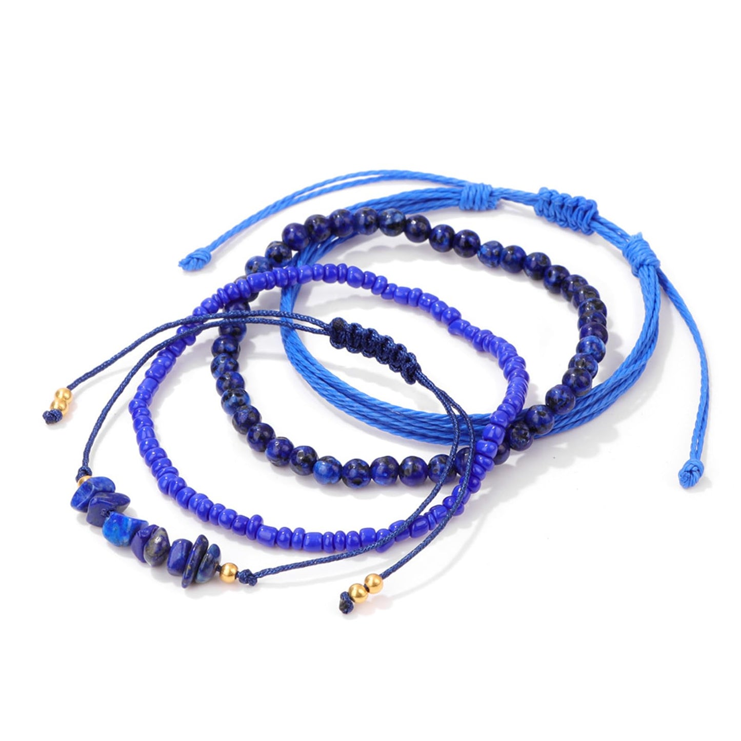 MORIANCE 4Pcs Lapis Lazuli Bracelet for Men Women Boho Lapis Lazuli Crystal Bracelet Lapis Lazuli Jewelry Natural Stone Blue Bracelets Blue Beaded Crystal Bracelet Stretch Woven Bracelets Set