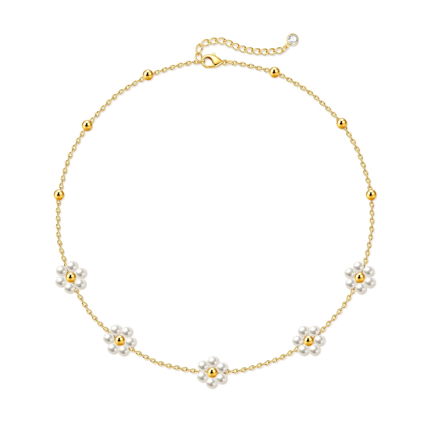 Zeffy Gold Pearl Daisy Necklaces 14K Gold Plated Dainty Chain Cute Daisy Pearl Choker Necklace Flower Necklaces for Women Trendy Jewelry Gifts