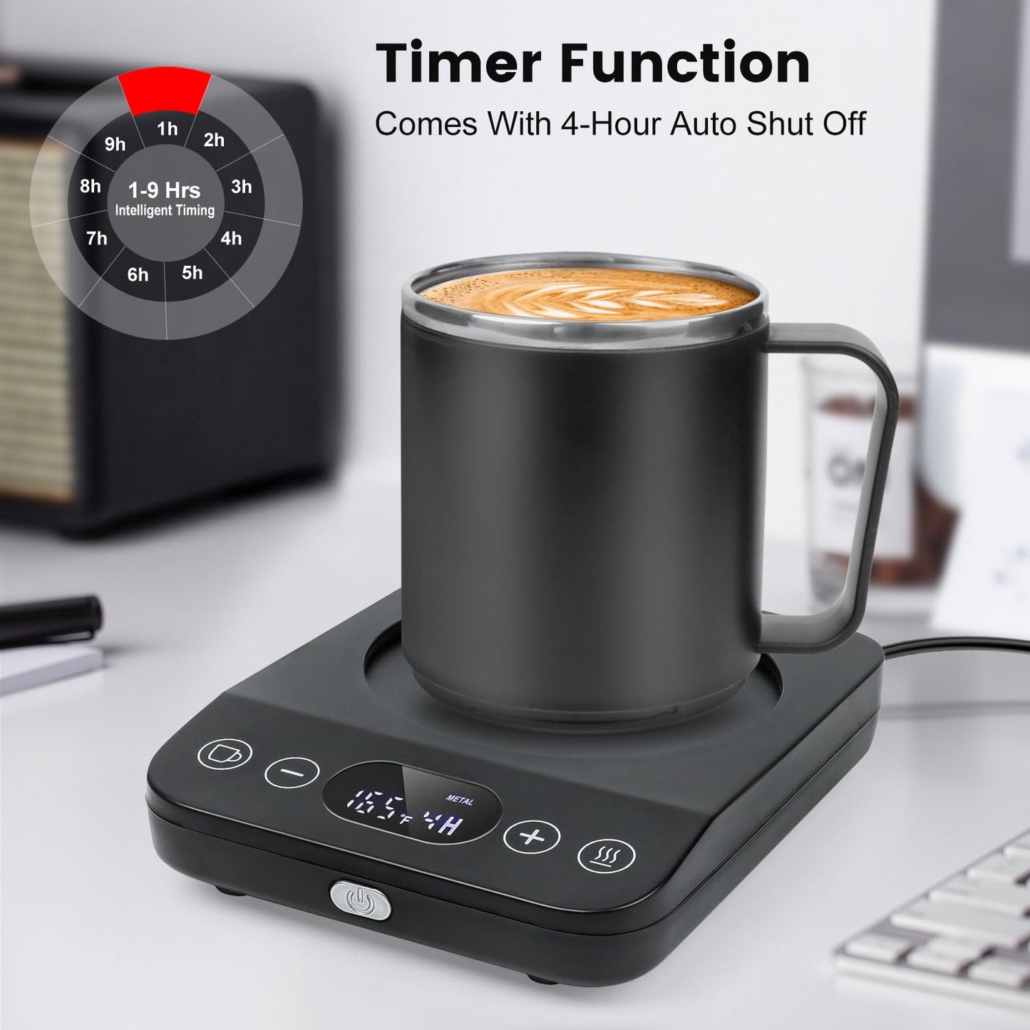 Coffee Mug Warmer & Mug Set, 30W Coffee Cup Warmer with 15.5oz Cup for Desk with Auto Shut Off, Timer Function, Smart Mug Heater for Heating Coffee, Tea, Candle, Beverage, Gifts