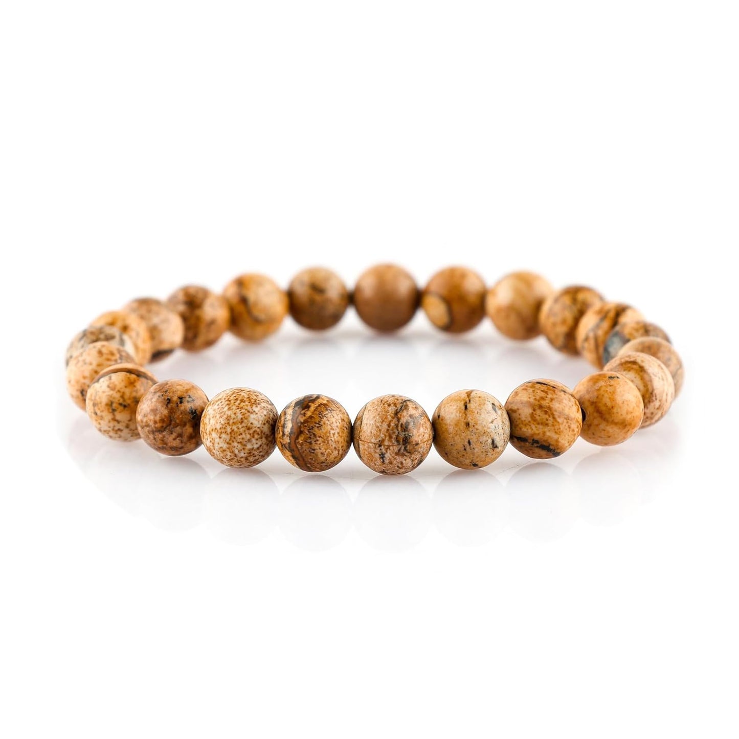 CRYSTALIS Elastic Stretch Picture Jasper Bracelet, Natural Beads, Chakra Healing Jewelry for Men & Women, Adjustable Bracelet, Gift Giving Bracelet, 7.25 to 7.50 inch