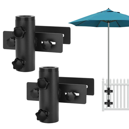 SLIIMU Umbrella Stand for Deck Railing, Patio Fence Umbrella Holder Clamp Outdoor, Adjustable Deck Post Parasol Mount Bracket, Metal Balcony Parasol Base Clip on Porch, Courtyard (Black)