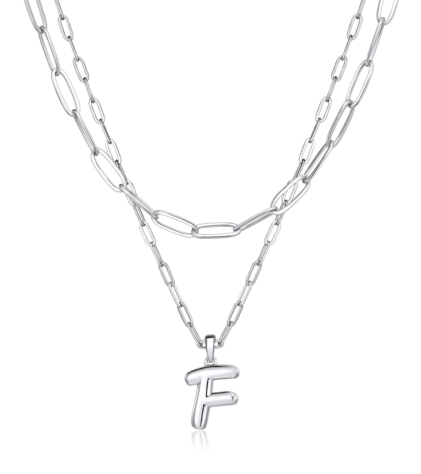 adoyi Silver Initial Necklace for Women 14k Gold Plated Layered Bubble Letter Necklaces Trendy Jewelry Chain Name F Pendant Necklace Stack Birthday Valentines Gifts