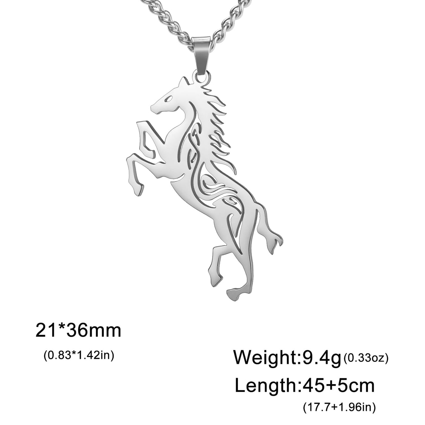 VASSAGO Horse Necklace for Women Men Stainless Steel Horse Pendant Necklace Animal Jewelry Horse Lover Gifts (silver)