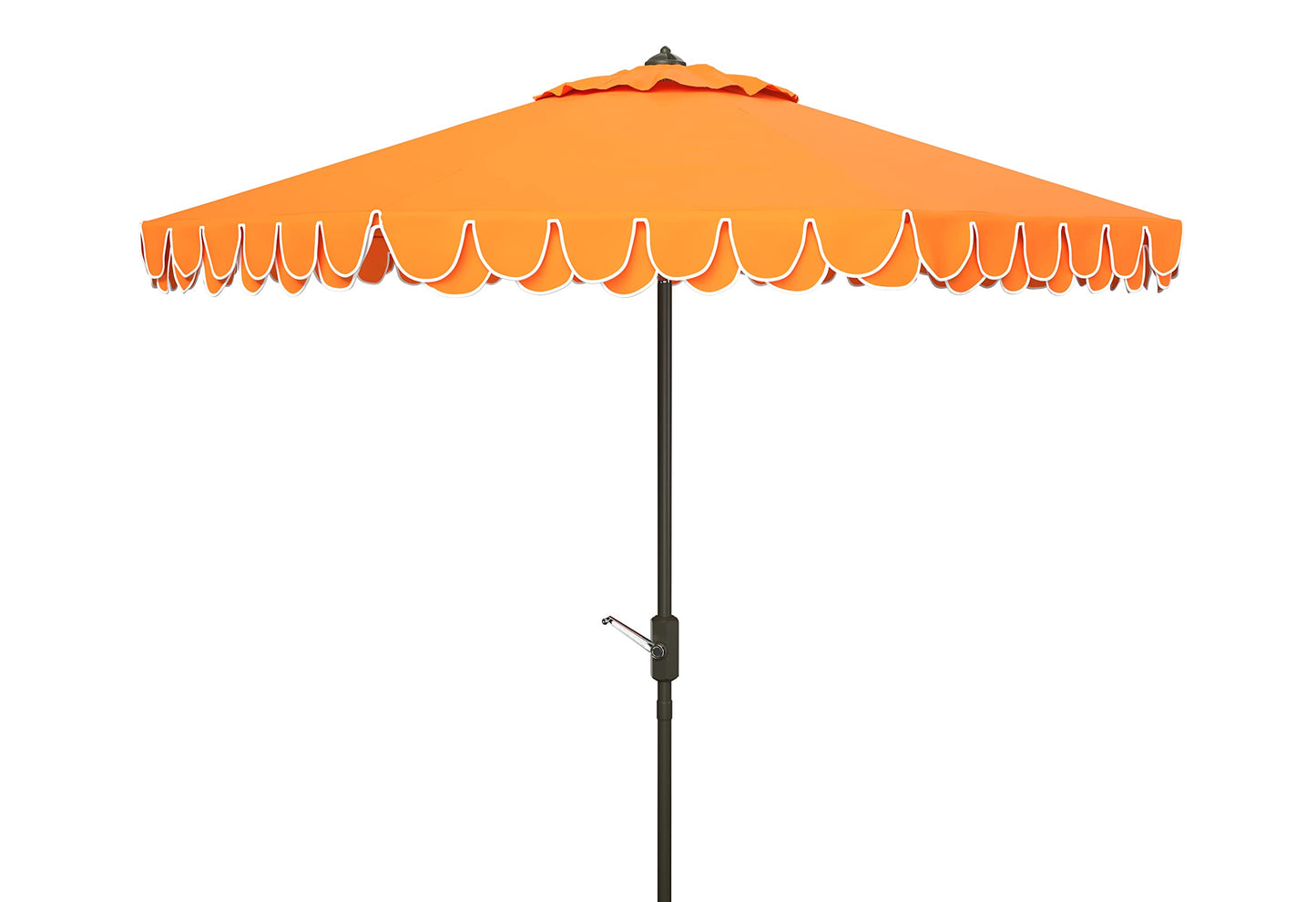 SAFAVIEH 9ft Outdoor Patio Umbrella, Round, Valance, Orange, Auto Crank Tilt, UV Resistant for Deck, Backyard, Poolside (PAT8006O)
