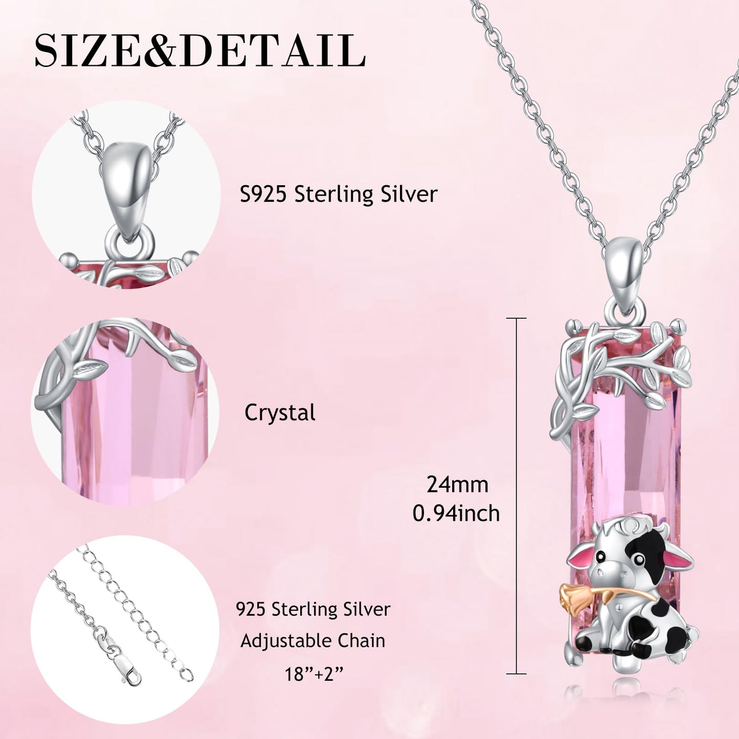 AENEAS Cow Necklace for Women 925 Sterling Silver Cow Pendant Necklace Pink Crystal Jewelry Gift for Women Wife Her