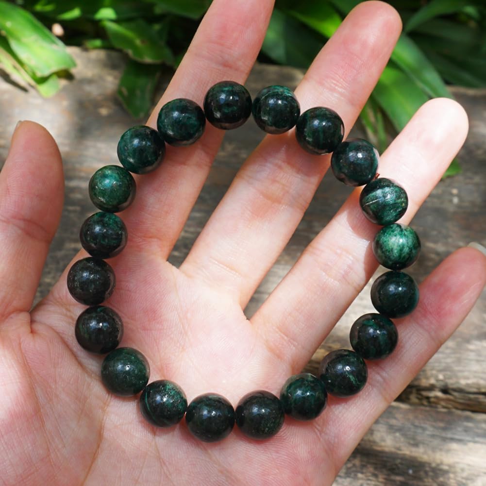 TaHLga 10MM Emerald Bracelet for Unisex | Fits for about 7.5" Wrist | Birthstone of May | Heart Chakra Green Crysta| Spritual Healing Valentines Gift for Friends and Familys on any Festival