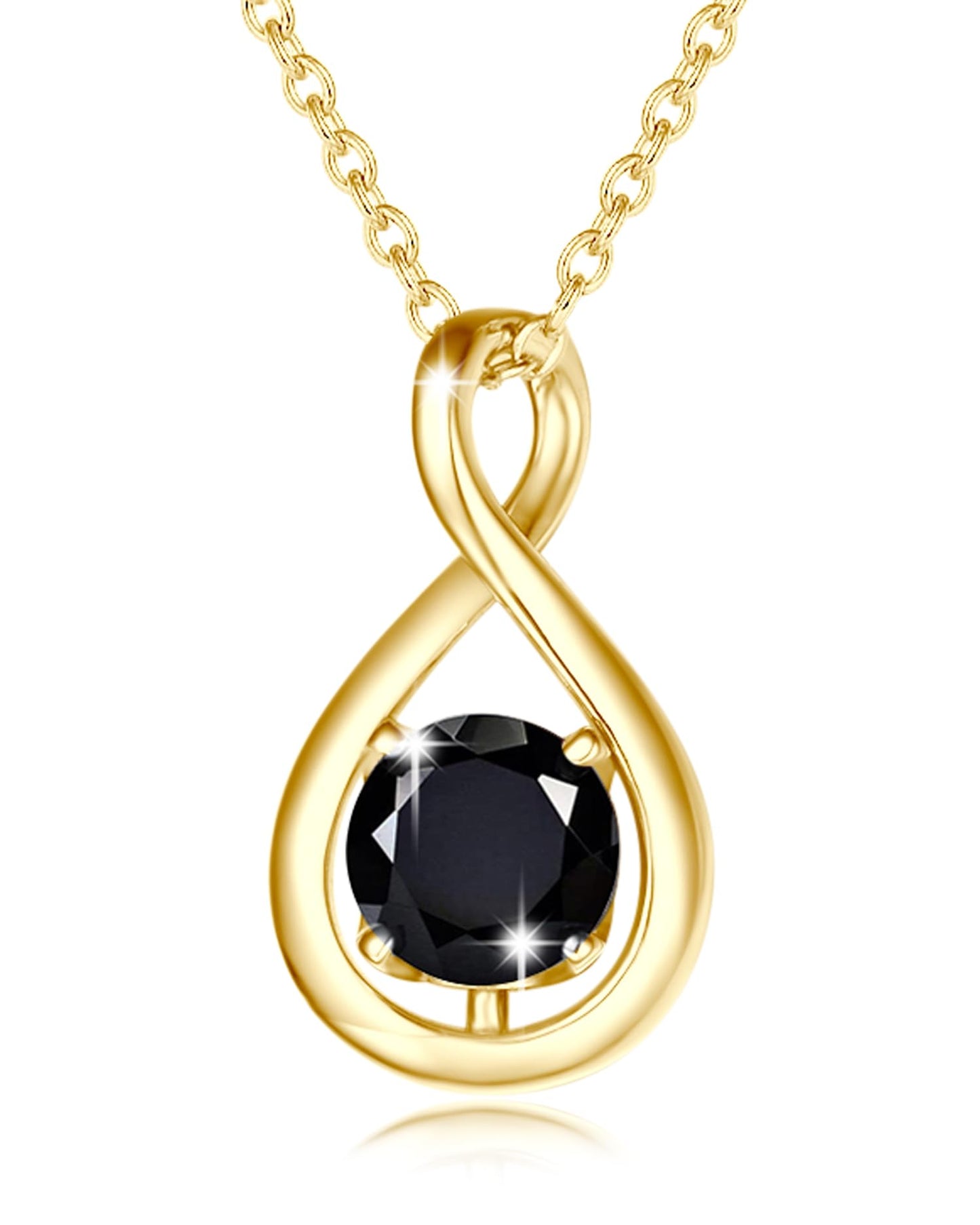 FANCIME Black Tourmaline Necklace Graduation Gift Sterling Silver Yellow Gold Plated Dainty Infinity Pendant Crystal Black Onyx Fine Gemstone Jewelry Birthday Anniversary Mothers Day Gifts for Women Her