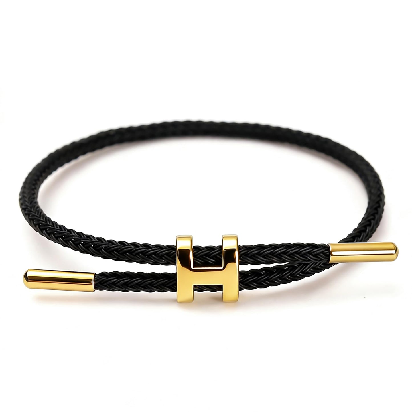 PPbuky Steel Bracelet Link, Adjustable H-shape Wire Rope Bracelet, Lucky Jewelry with Titanium Buckle for Birthday, Valentine's, Graduation, Fashion Gift for Women, Men, Lovers, Friends, Black