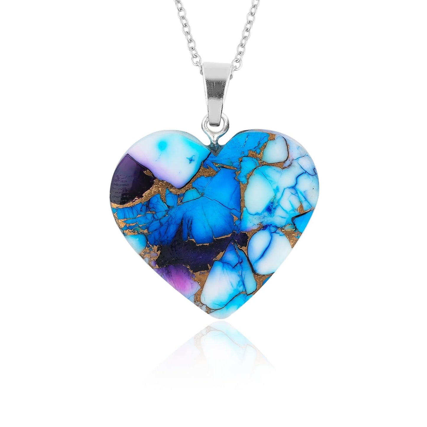 Yashee Natural Violet Oyster Turquoise Heart Shape Crystals Pendant Necklace, Chakra Energy Healing Gemstone, Real Crystal, Top Grade, Dainty Beautiful Women Simple Jewelry