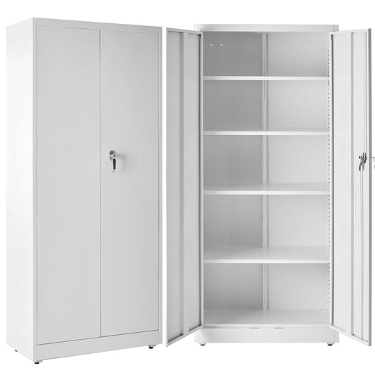 DUMOS 71" H White Metal Garage Storage Cabinets with Lock Door and Adjustable Shelves, Steel Tool Cabinets for Home,Office,Warehouse