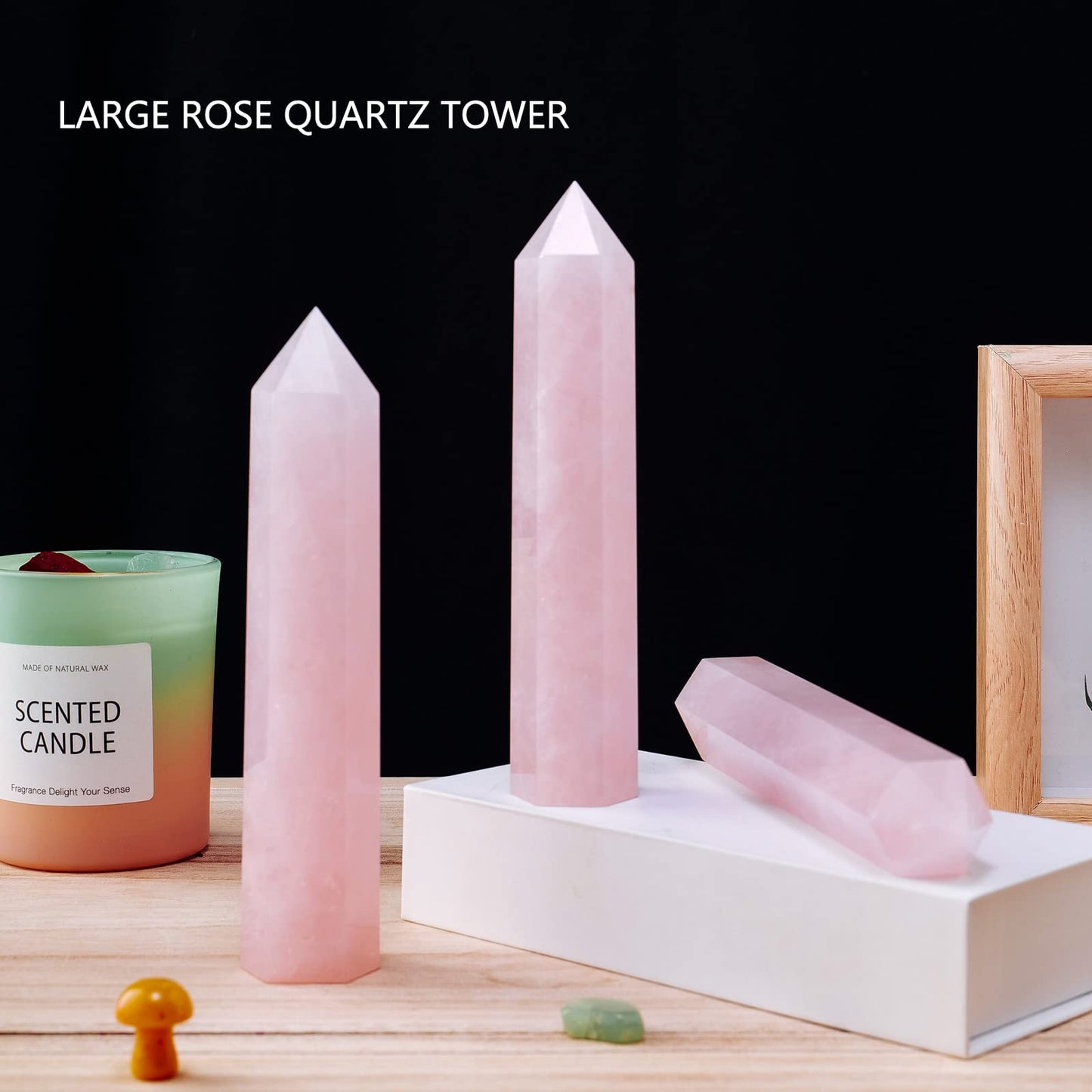 Apengshi Large Rose Quartz Natural Healing Crystal Tower 5.9"-6.3" 6 Faceted Single Point Love Energy Charger Crystal Wand Stone Meditation Home Decor Collection Gift
