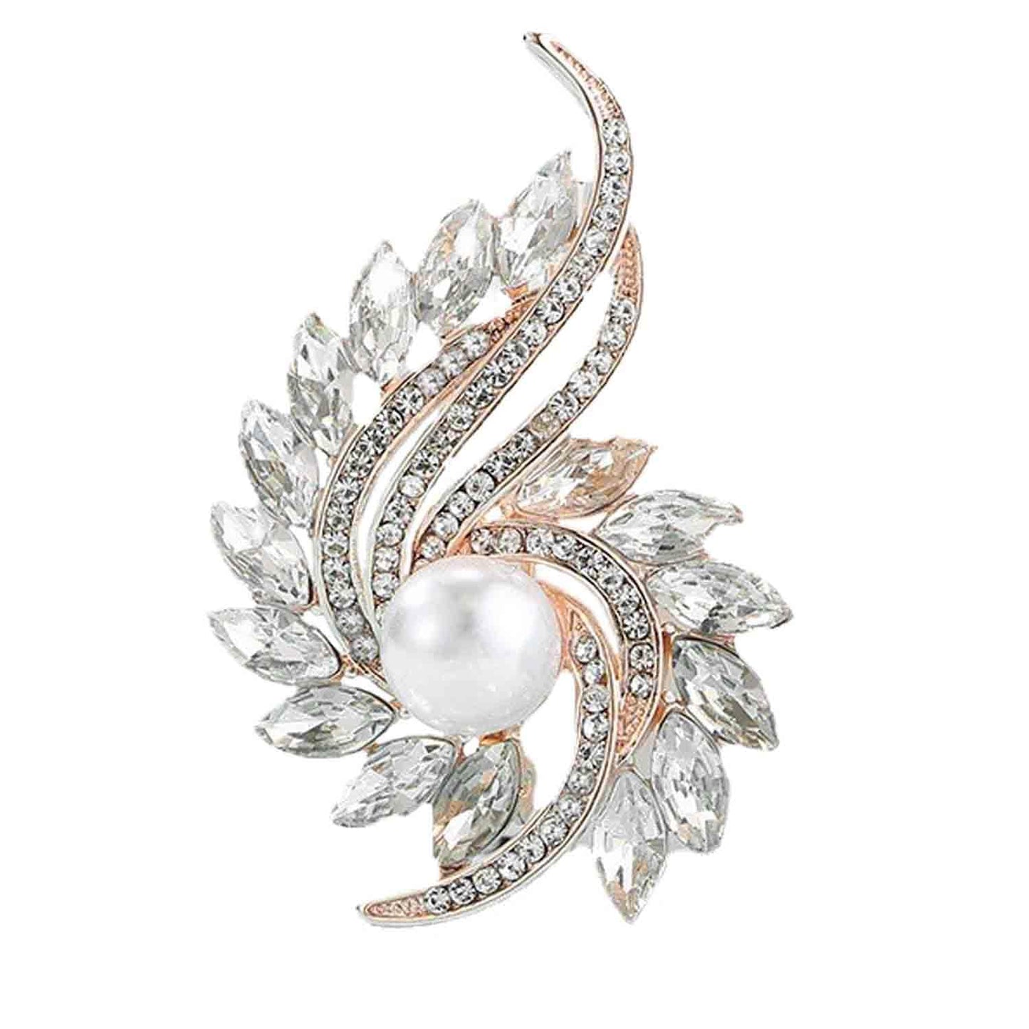 Flower Crystal Brooches Pins Fashion Beautiful Created Rhinestone Floral Brooch Good Idea for Party Dance Wedding Banquet for Elegant Women Girl (Pearl Flower)