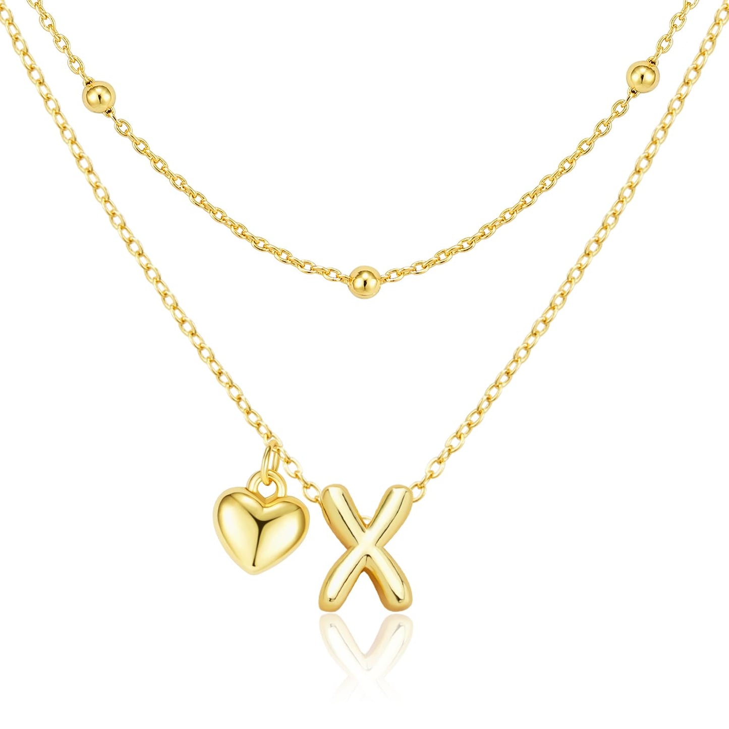 adoyi Gold Heart Initial Necklaces for Women Hers Dainty 14K Gold Plated Heart Initial Necklaces Layered Letter X Pendant Necklace Stack Birthday Valentines Gifts for Women Jewelry