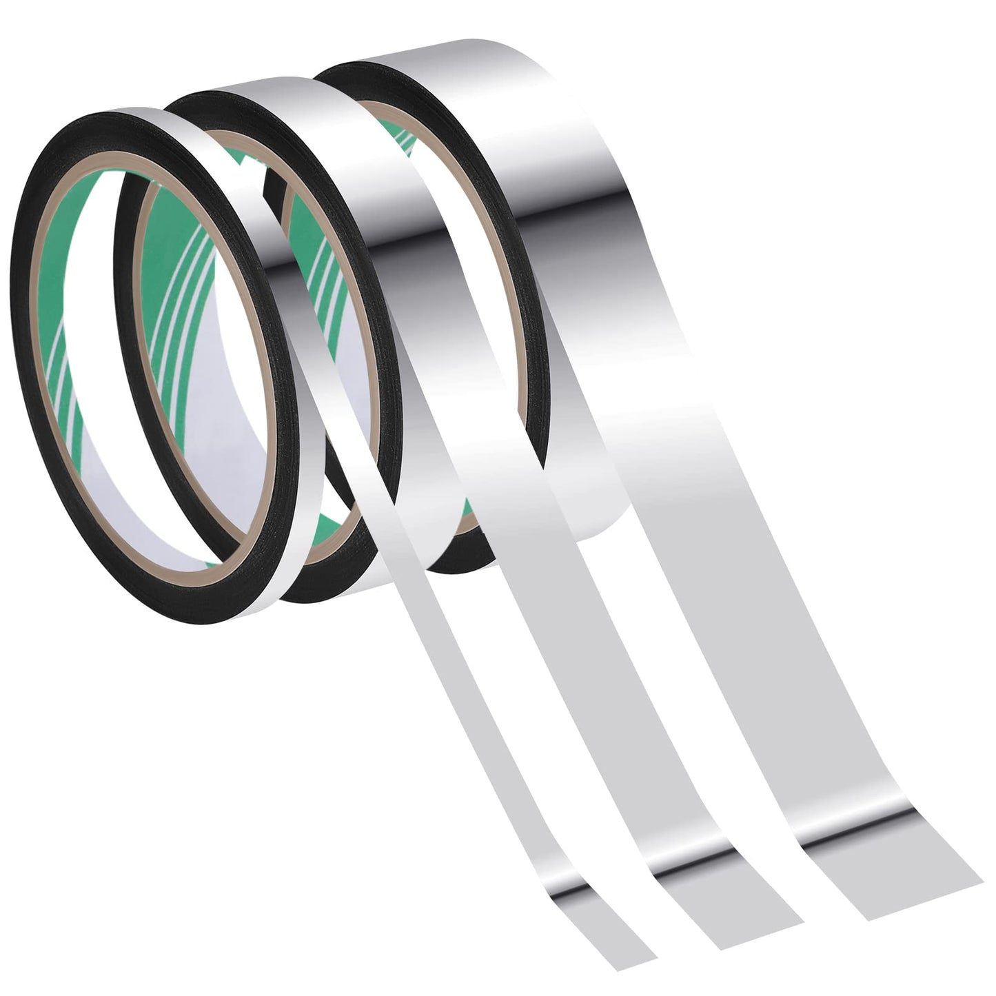 Zonon 3 Sizes Laser Silver Self Adhesive Polyester Film Tape Washi Tape for Car Furniture Graphic Arts Walls Decor, 55 yds(5/15/25mm)