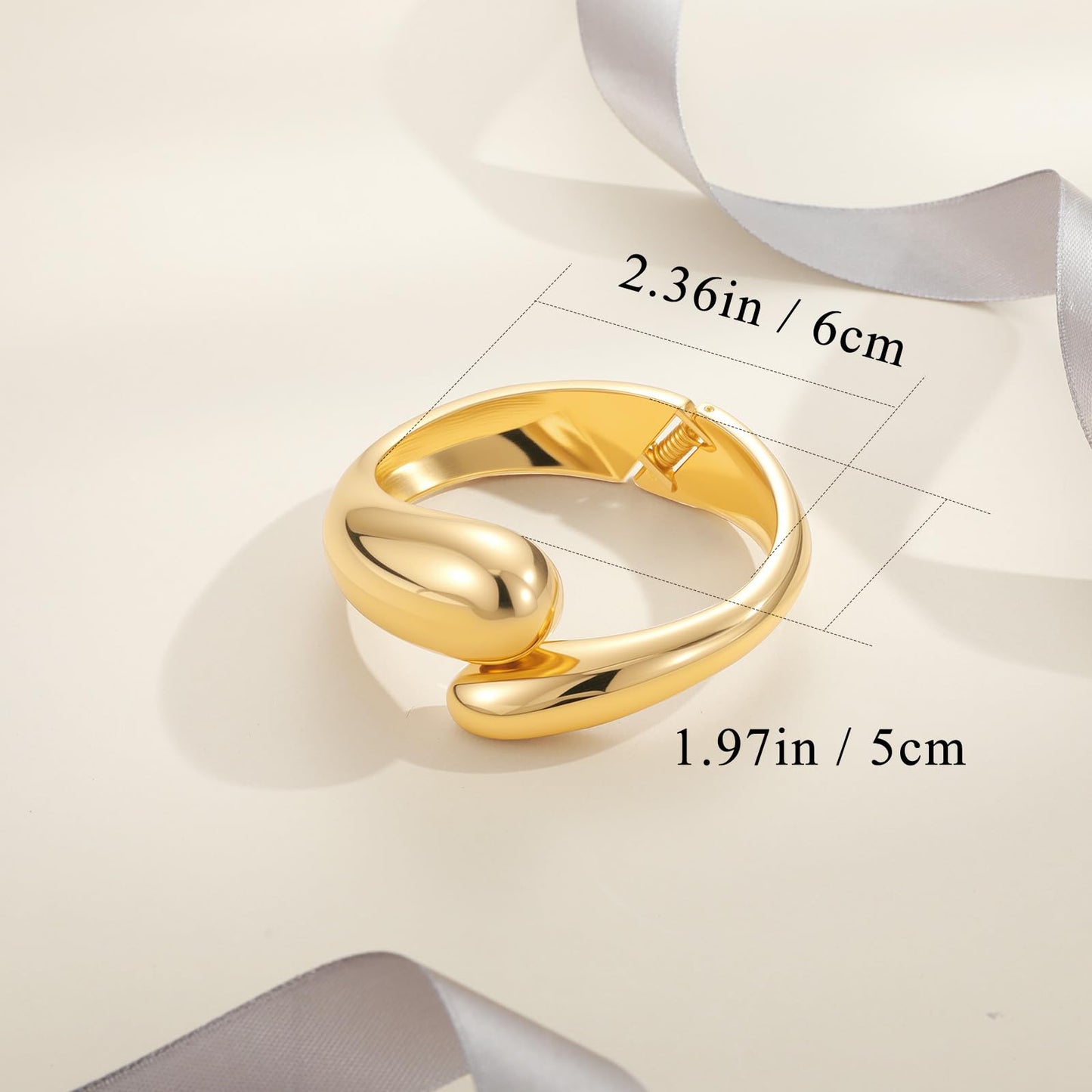 Yowivon Gold Bangles Bracelet for Women, Chunky Gold Bracelet Teardrop Twisted Hinged Open Bangle Bracelets, Non Tarnish 18K Gold Plated Thick Cuff Bracelets Trendy Jewelry Gifts