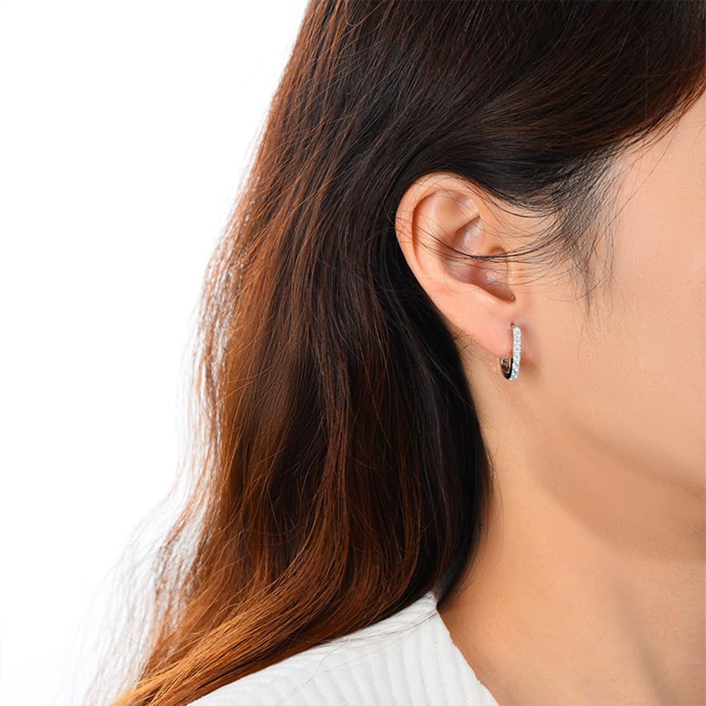 14K Rose Gold D-Color VVS1 Diamond Geometric Hinged Hoop Earrings for Women, Ideal for Valentine's Day or Women's Day Gift (14K, White Gold)