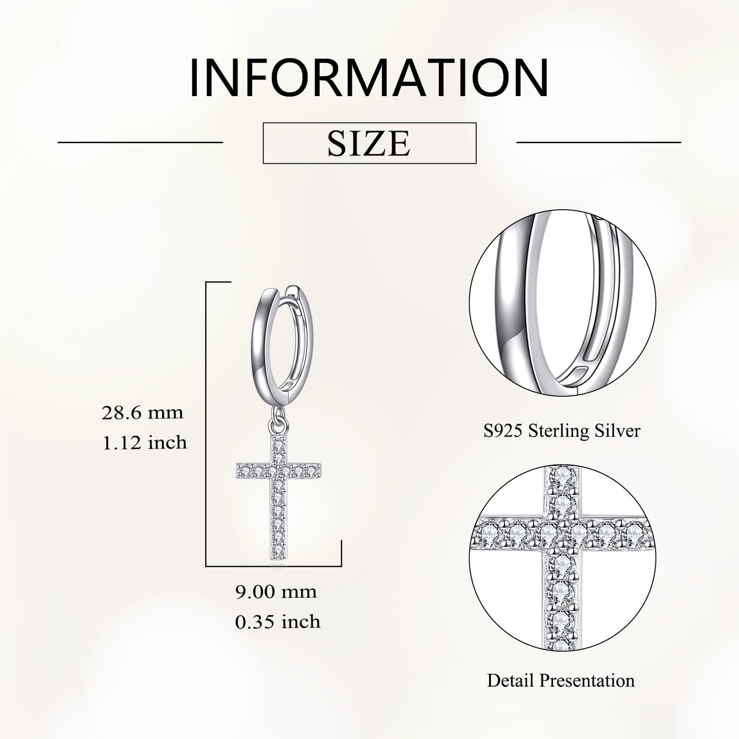 Hanging Cross Hoop Earrings Sterling Silver Diamond Cross Dangle Earrings Religious Jewelry Gifts for Women