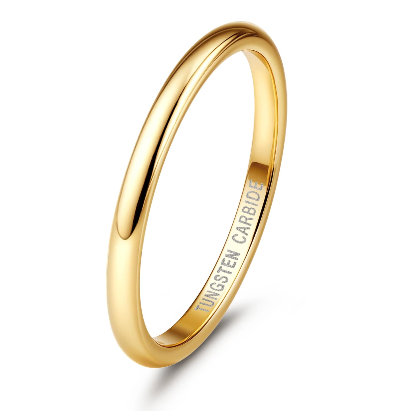 Jstyle 2mm Tungsten Rings for Men Women Hypoallergenic Wedding Band Rings Gold Domed High Polish Comfort Fit Size 11.5 Not Tarnished