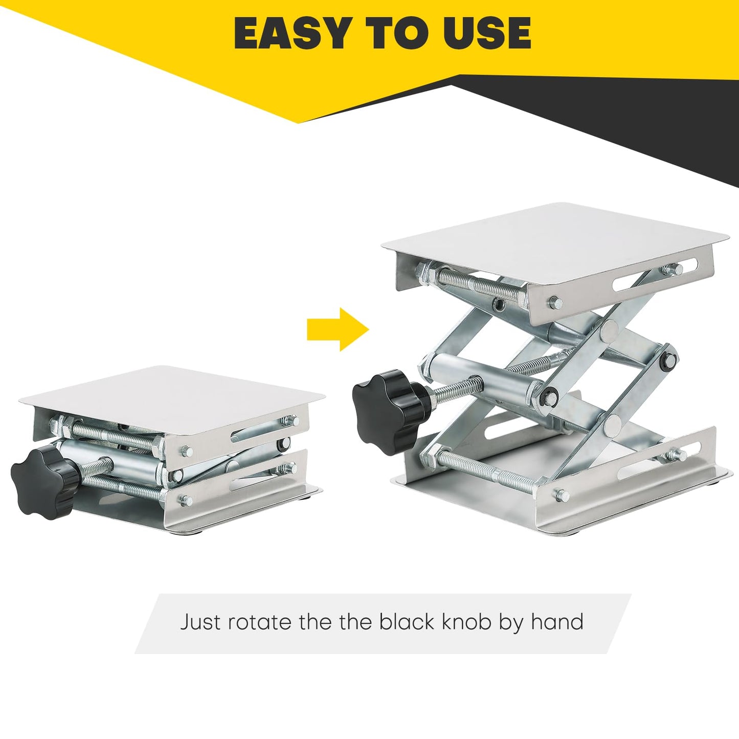 Acymner 4" x 4" Lift Table Lab Scissor Stand Platform | Stainless Steel Laboratory Lift Stand, Lab Lift Stand Table Lifting Jack Platform, Expandable Lift Height Range 1.7"/45mm to 5.9"/150mm