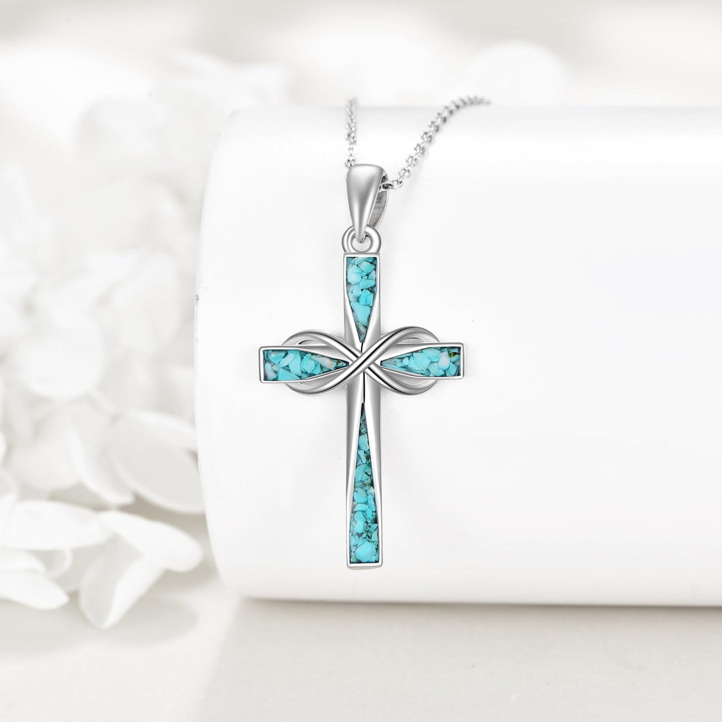 ONEFINITY Cross Necklace 925 Sterling Silver Turquoise Cross Pendant Religious Jewelry Gifts for Women Men