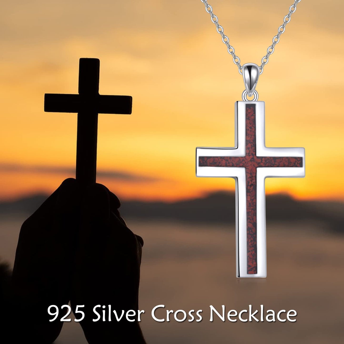 YFN Cross Necklace Sterling Silver Red Coral Cross Pendant Jewelry Gifts for Women Men