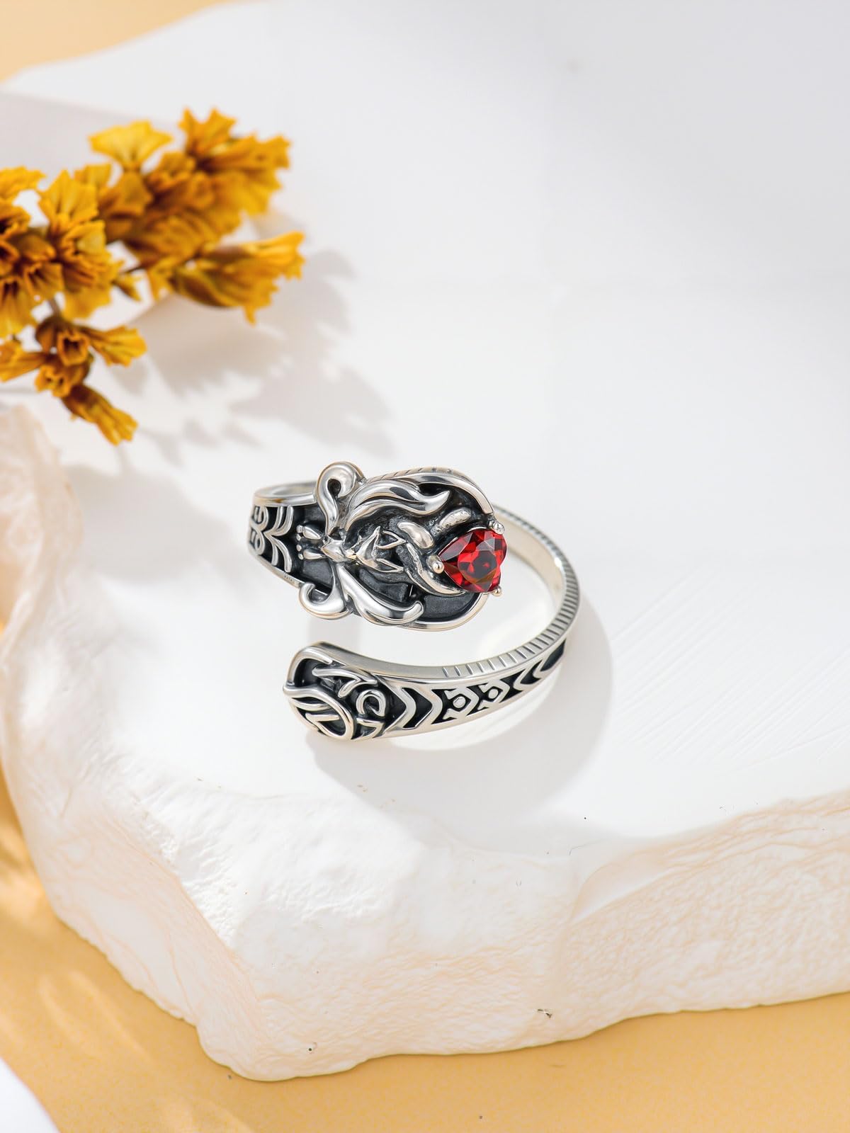 Midari Red Nine-Tailed Fox Spoon Rings for Women 925 Sterling Silver Adjustable Scotland Celtic Knot Flame Rings Open Spoon Thumb Rings Fox Jewelry for Women Men