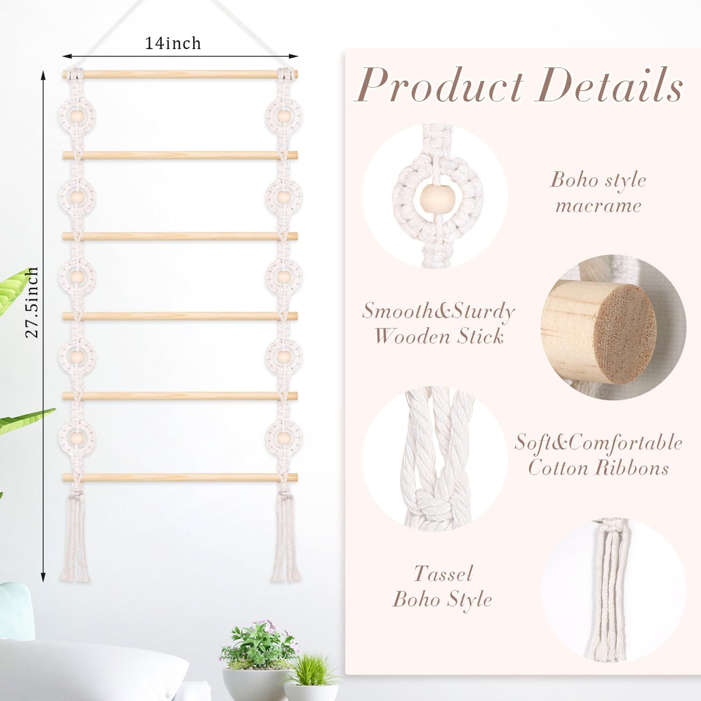 SNOWSTAR Macrame Hair Claw Clip Organizer,Hanging Hair Clip Holder and Storage for Women Girls,Claw Clip Hanger Home Decor for Wall,Door,Closet