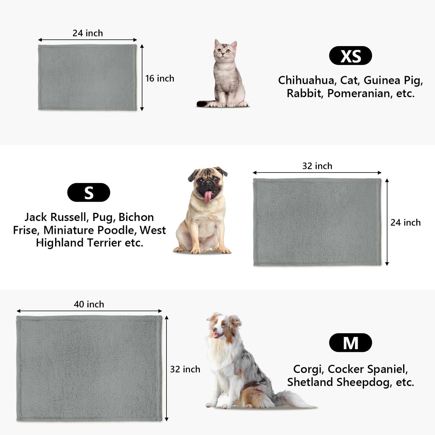 furrybaby 1 Pack 2 Puppy Blankets for Medium Dogs Super Soft Premium Sherpa Pet Calming Blankets for Cat Bed Couch Car and Indoor Washable Fleece Dog Blankets(32"x40", Grey&Grey)