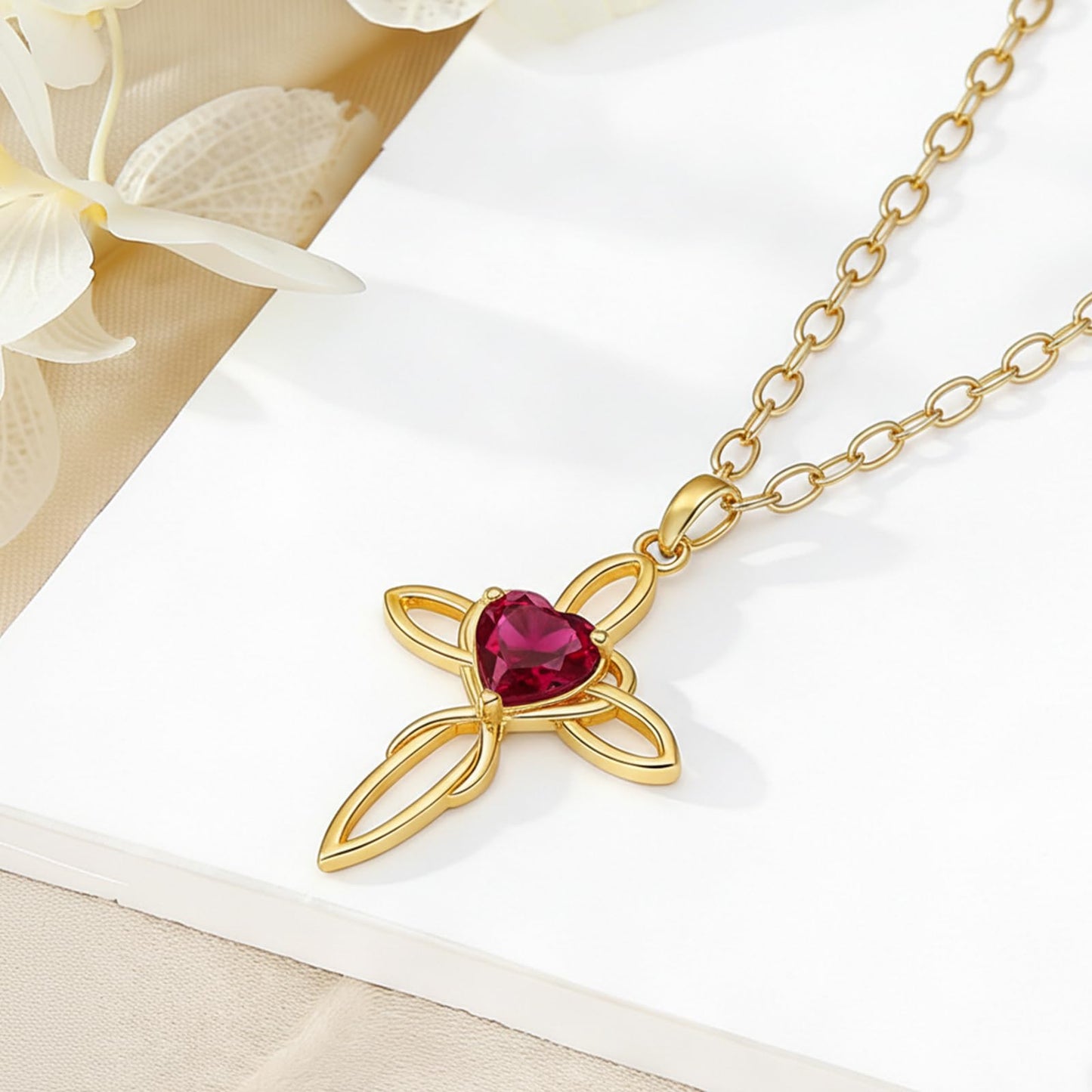 POIUY Celtic Knot Cross Birthstone Necklace for Women Dainty Irish Infinity Heart Pendant Cross Jewelry Anniversary Valentines Birthday Mothers Day Gifts for Mom Wife Her