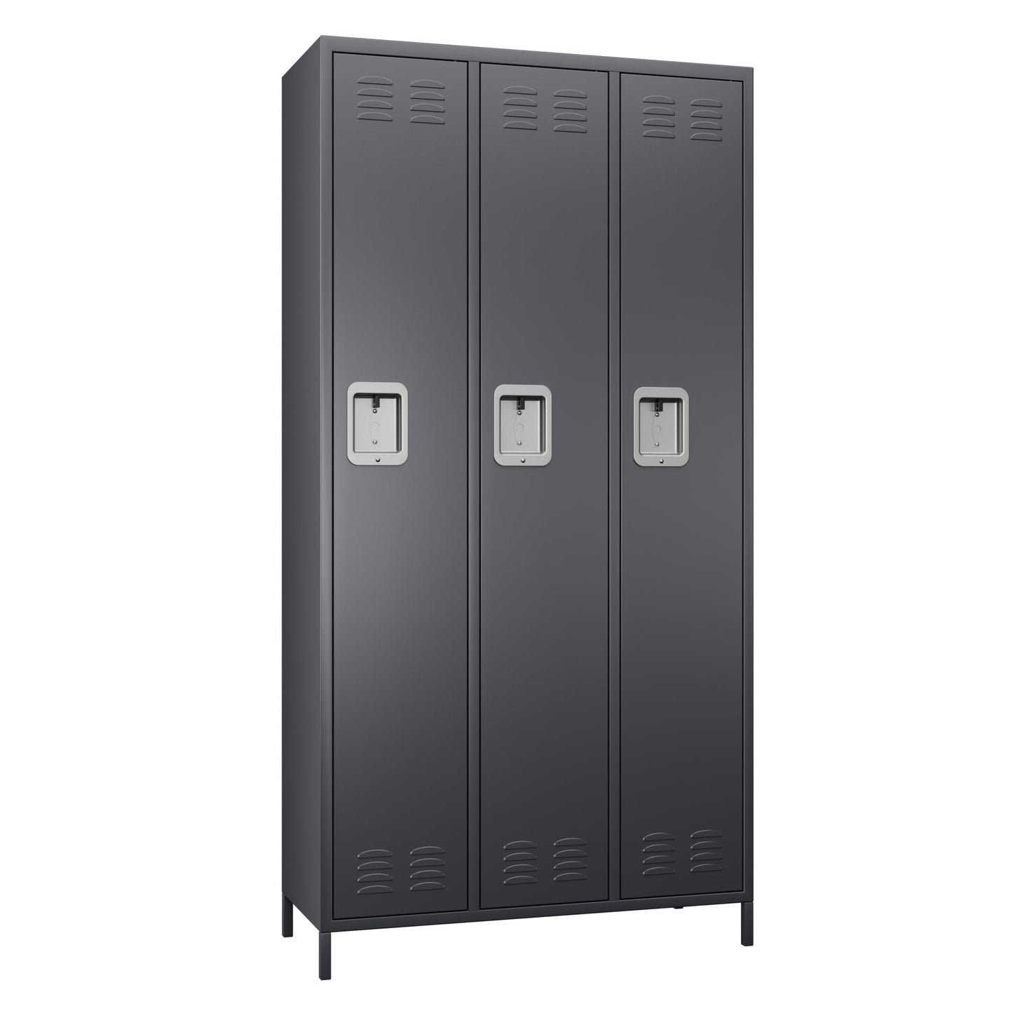 SUPEER Metal Storage Locker with 3 Doors,Metal Locker for Employees with 9 Hooks for School Garage Office Gym Home,Assembly Required,Dark Grey